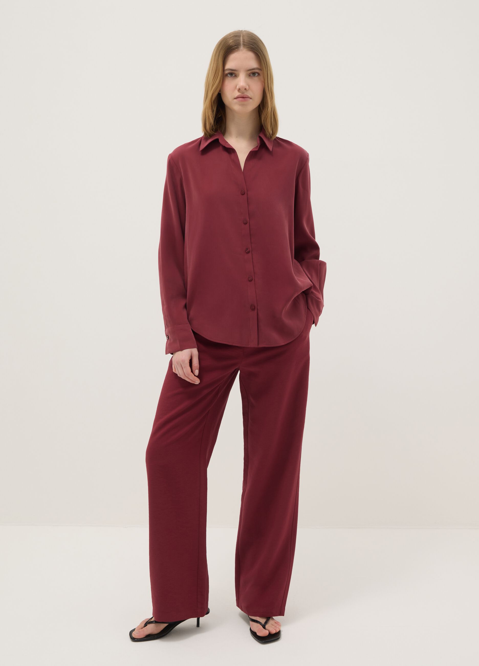 Red long-sleeve viscose blend shirt regular fit