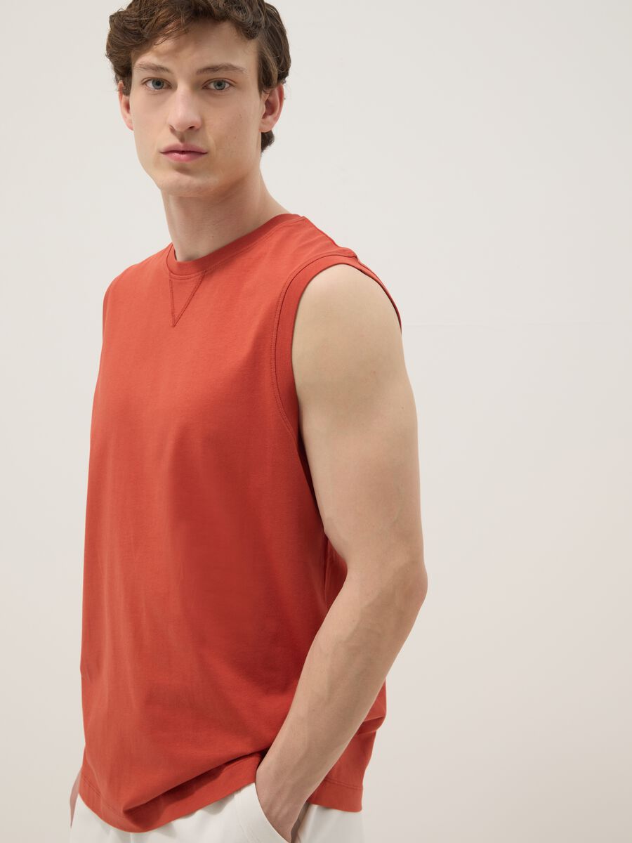 Red crew-neck pure cotton relaxed-fit vest top_1