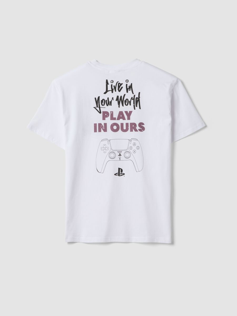 T-shirt bianca da ragazzo con logo Playstation in puro cotone relaxed fit_4