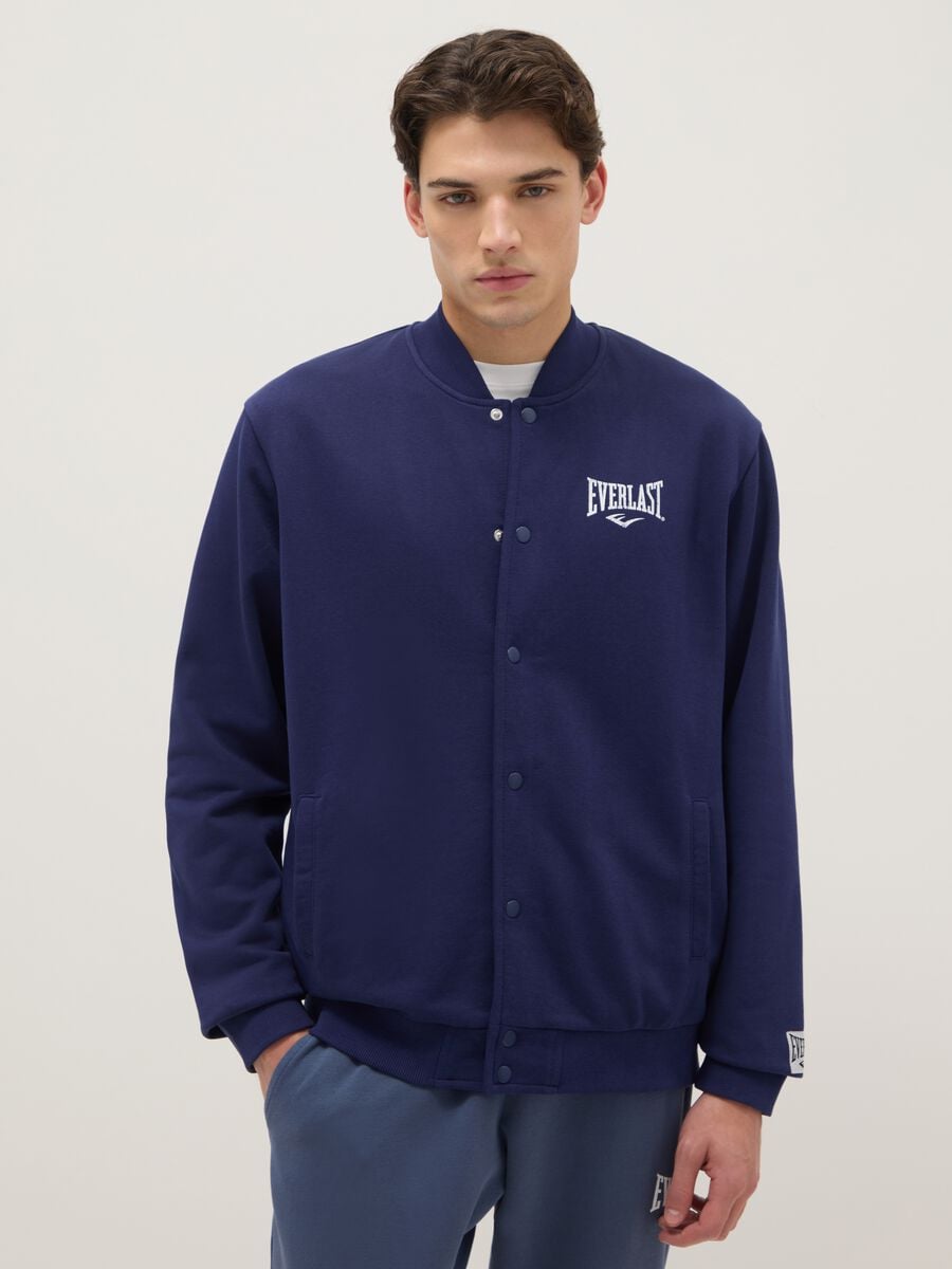 Blue cotton blend jacket regular fit with buttons and Everlast logo_0