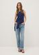 Blue Cotton Blend Regular Fit Tank Top_0