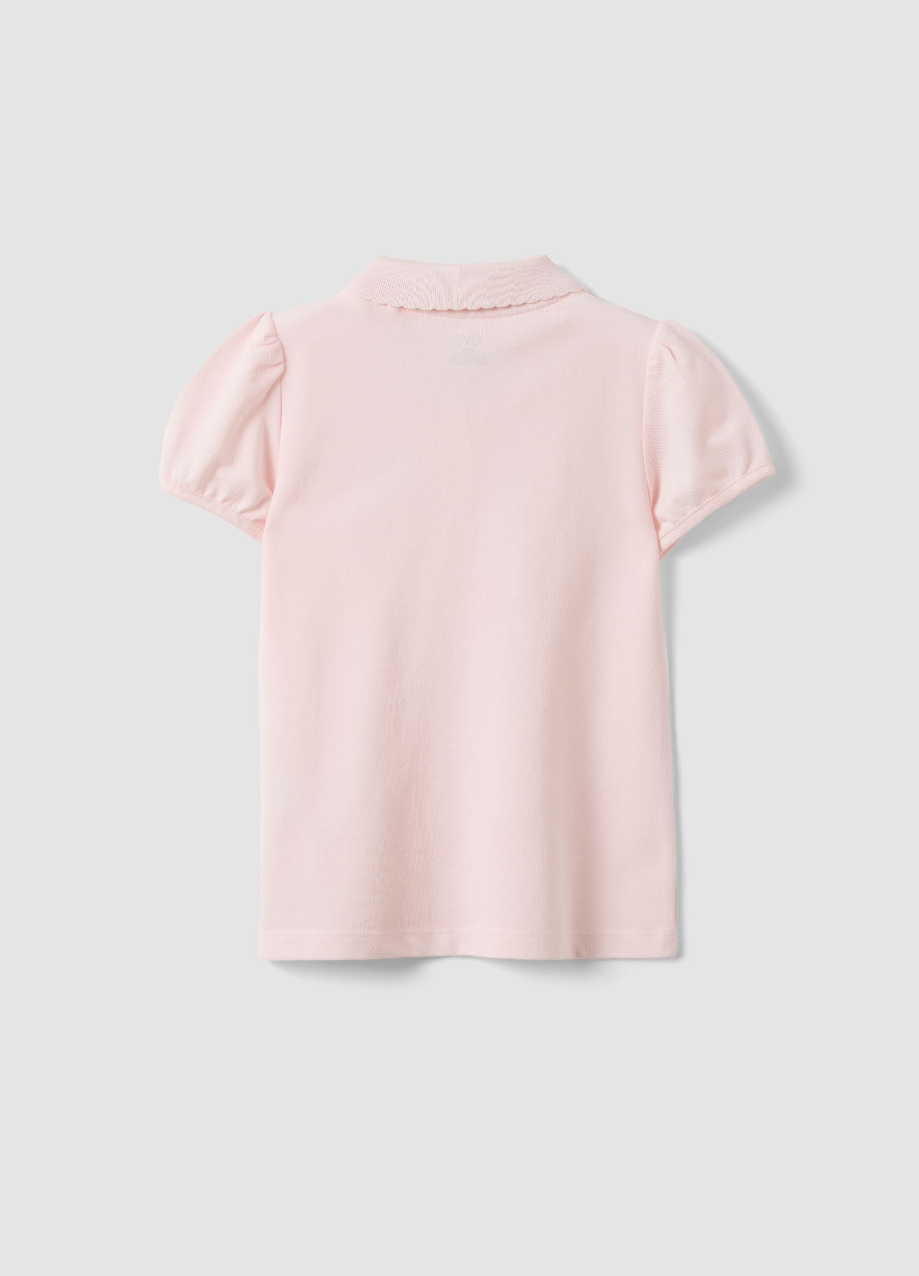 Girls' pink pure cotton polo shirt regular fit with cherry