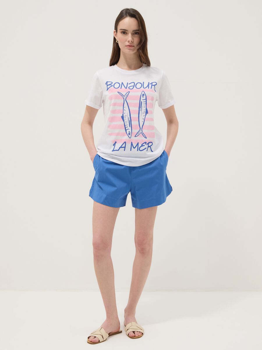 White pure cotton T-shirt with front print, regular fit_2