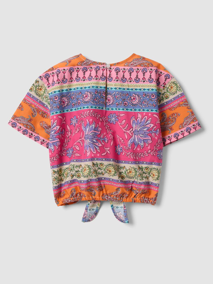 Multicoloured pure cotton shirt with front tie_4