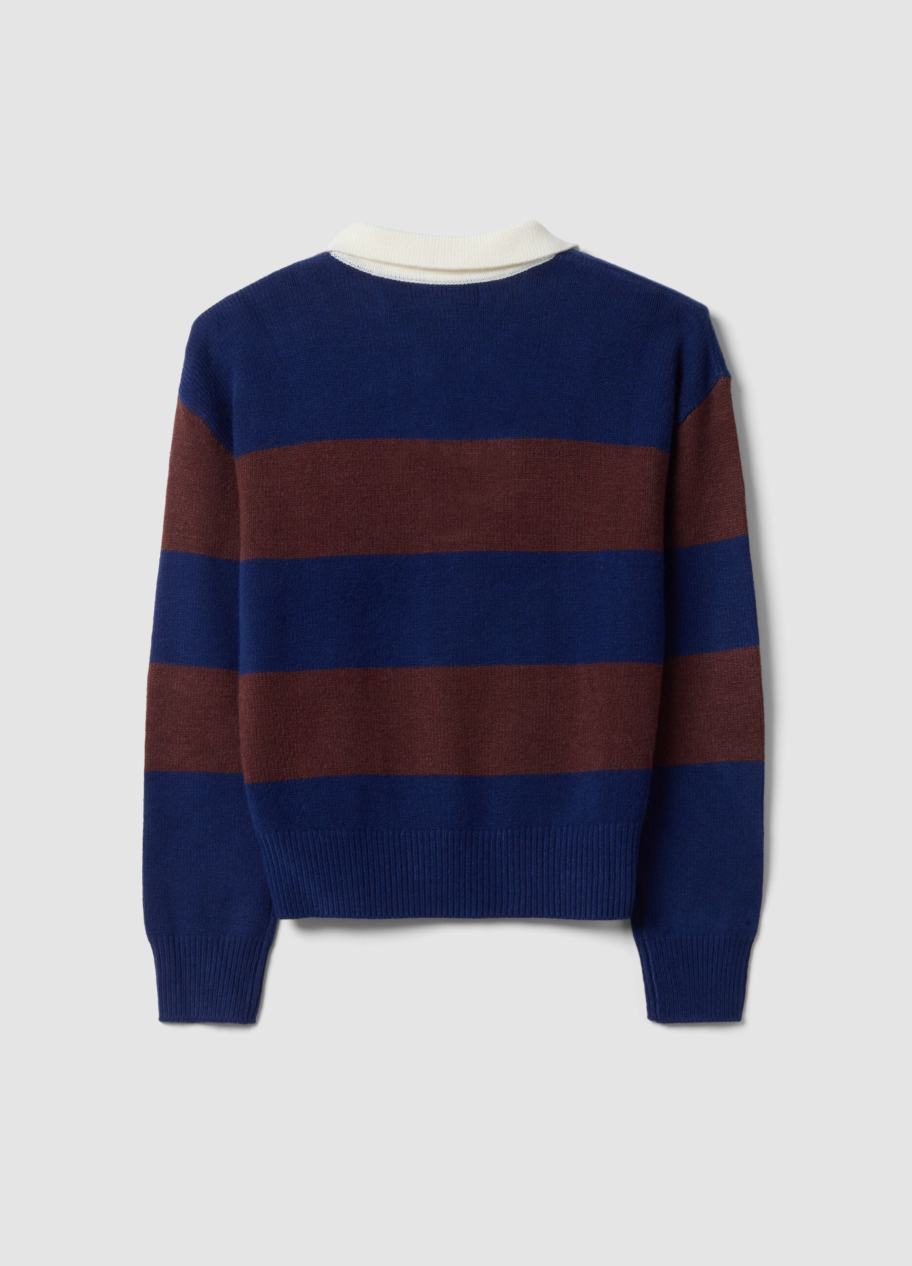 Blue striped viscose-blend polo-collar jumper, regular fit
