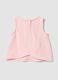 Pink stretch cotton fitted vest top with print and applique for baby girl_1