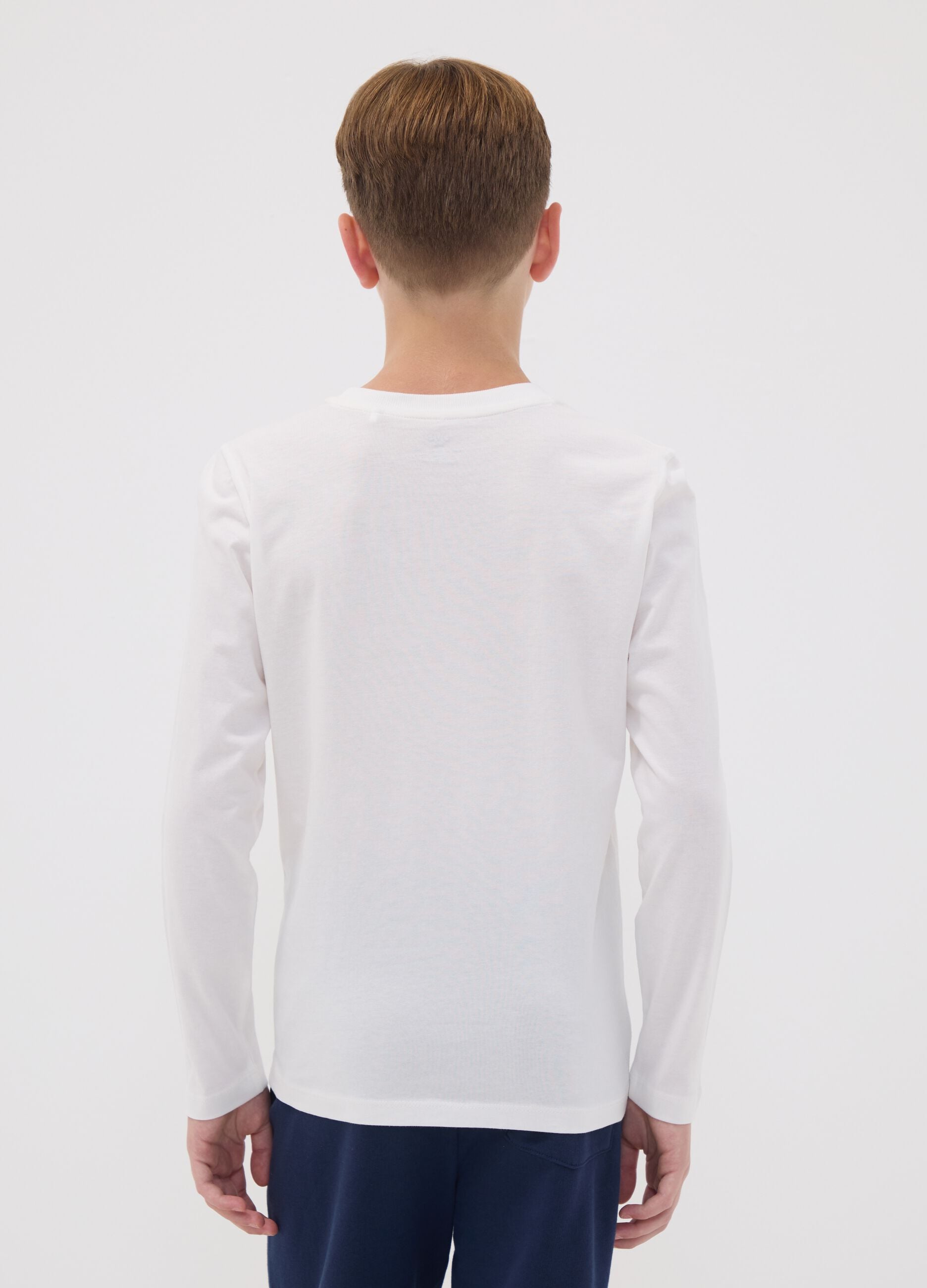 White organic cotton T-shirt with front print for boys