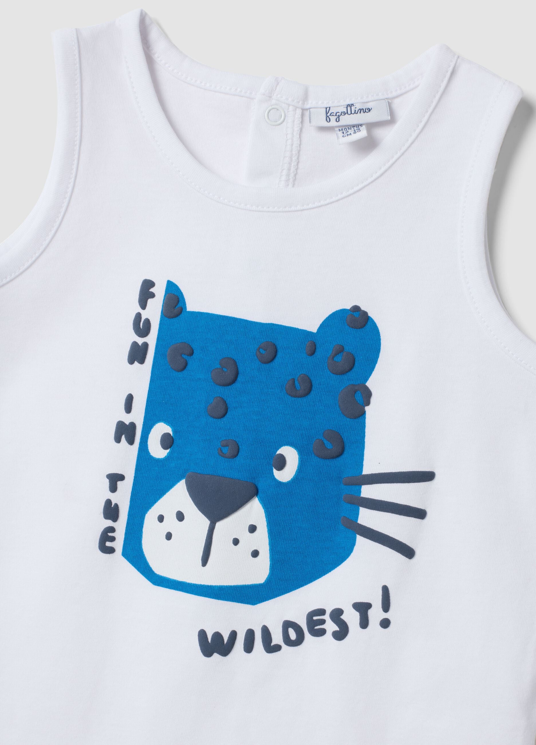 White pure cotton vest with print