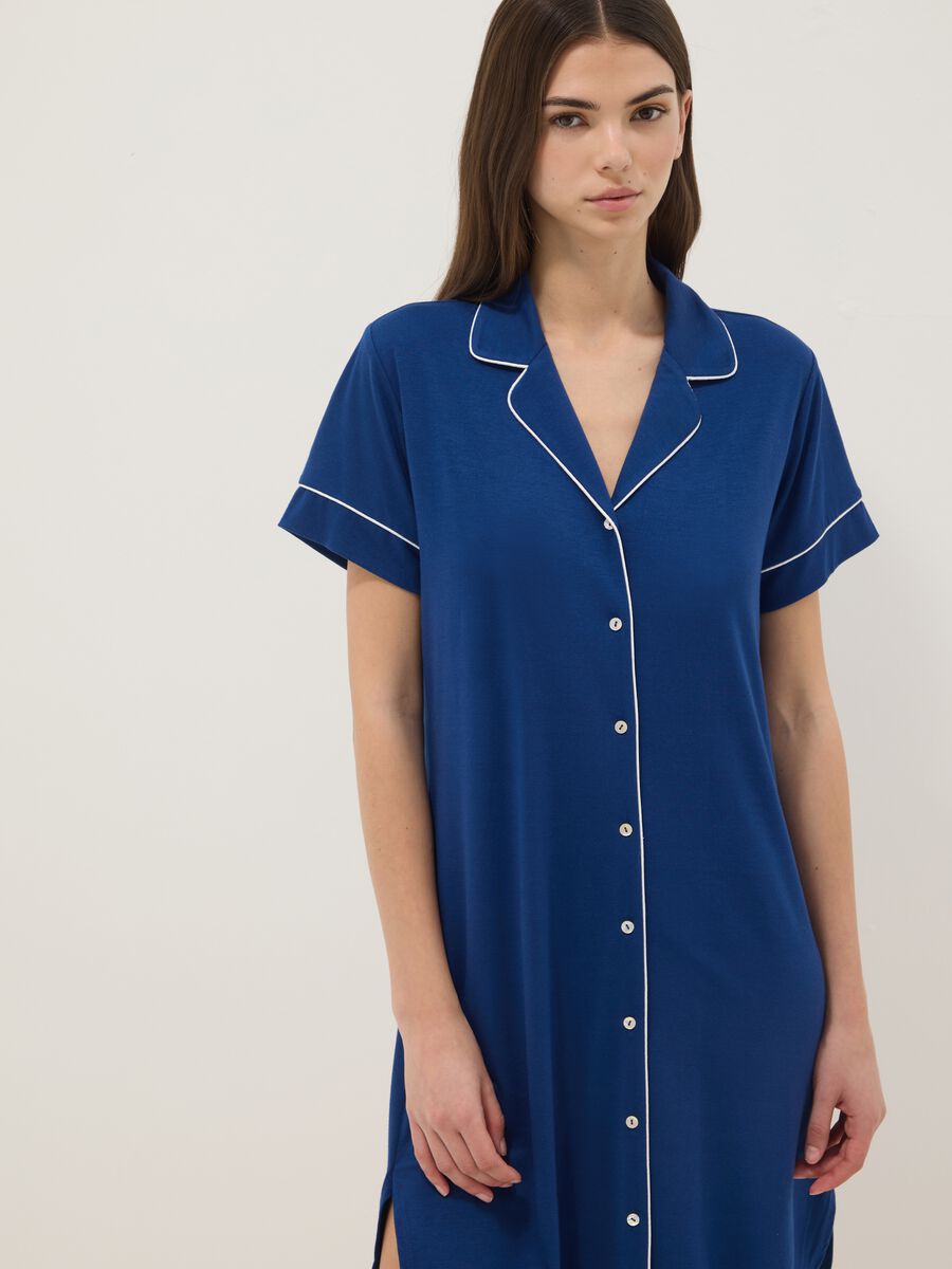 Blue V-neck stretchy viscose blend nightdress_2