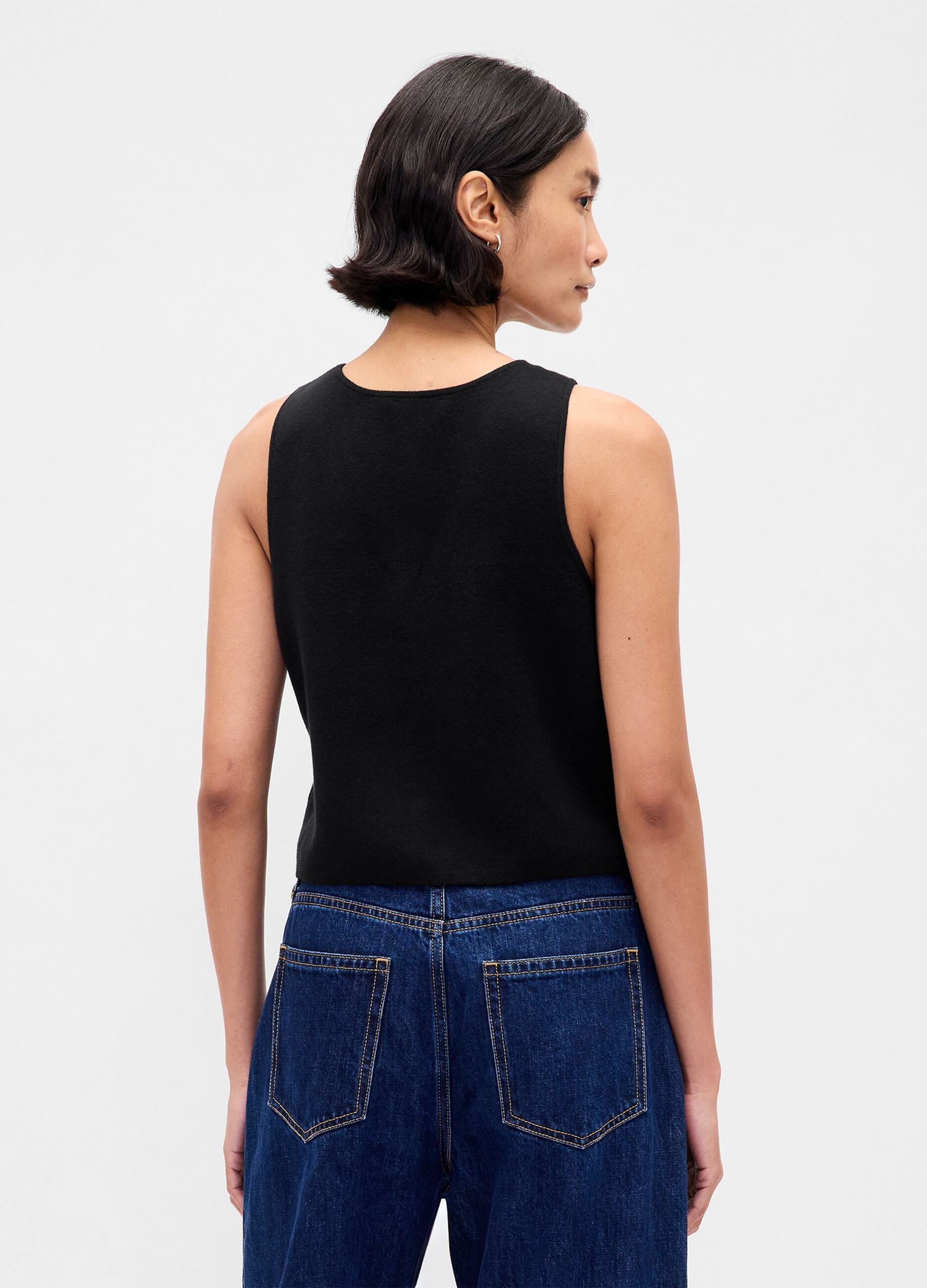 Black cotton blend waistcoat