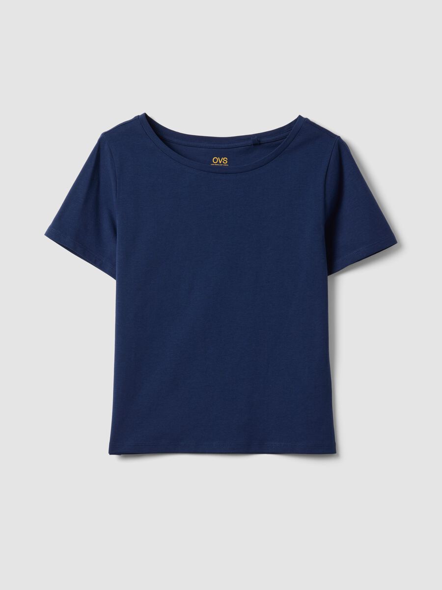 Blue pure cotton short-sleeve T-shirt_4