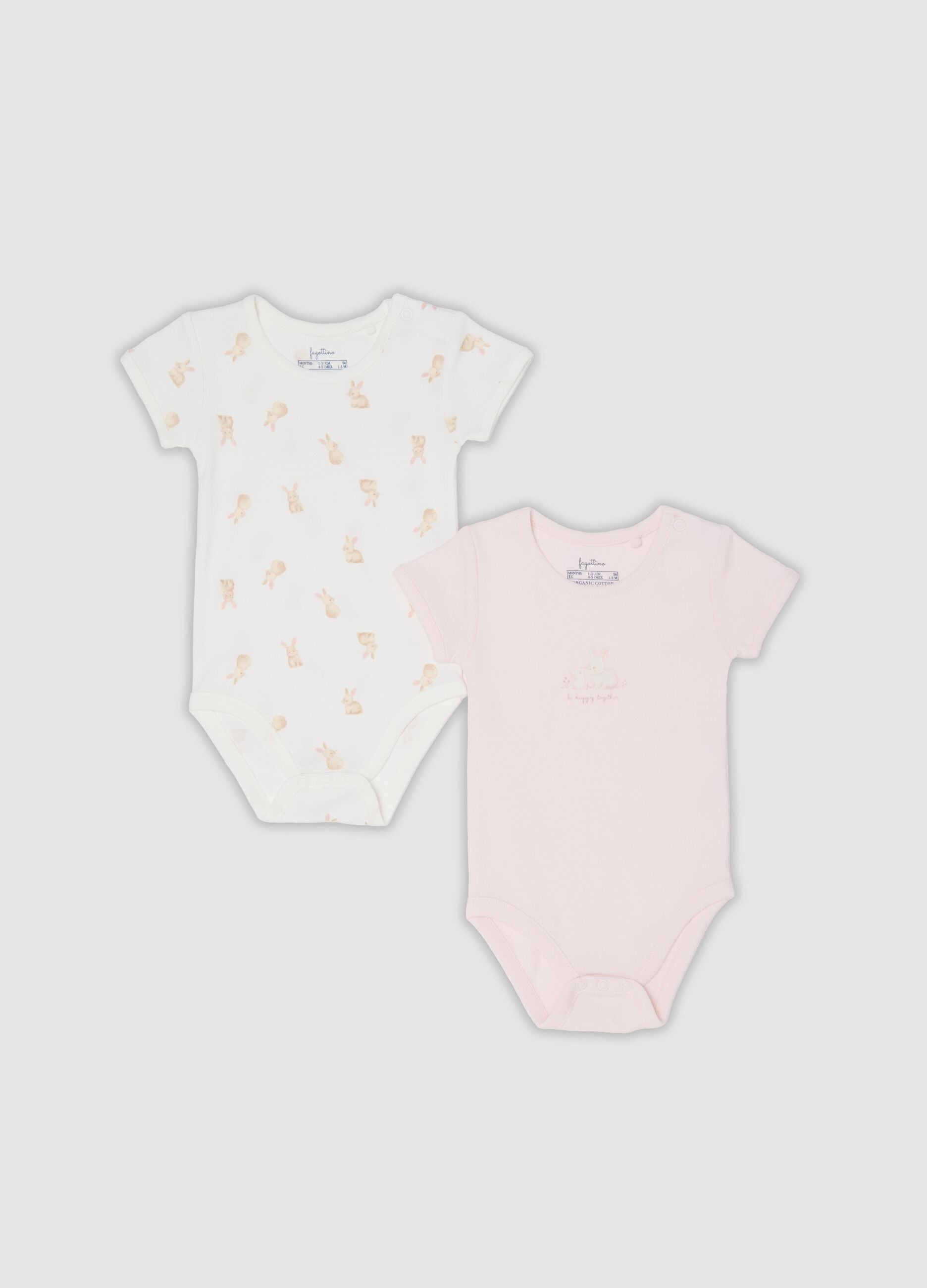 2-pack of pink and white organic cotton short-sleeve bodysuits for baby girls