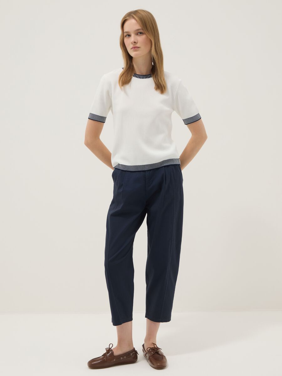 White viscose-blend T-shirt with contrast trims_1