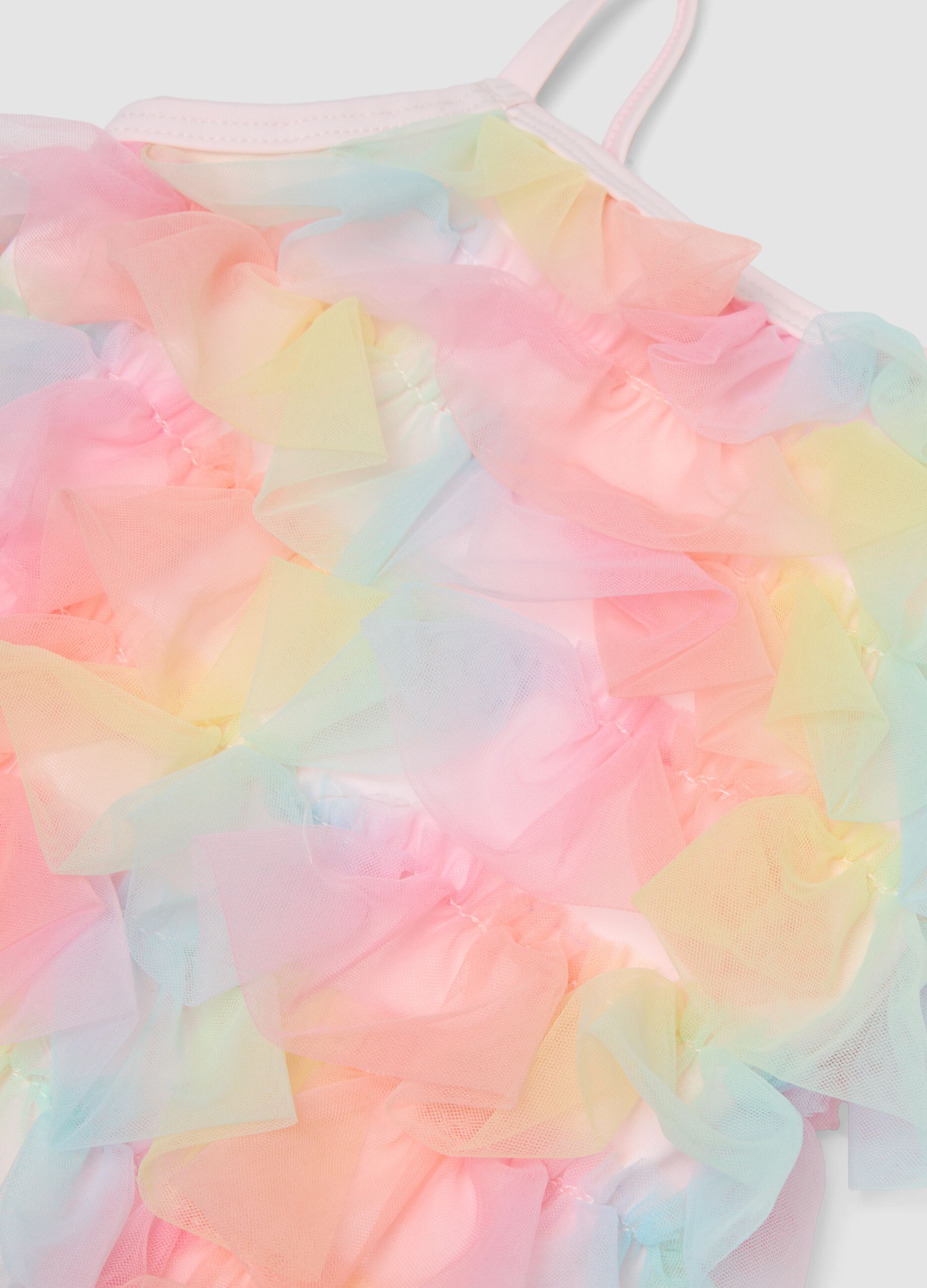 Costume intero rosa con volant in tulle per neonata