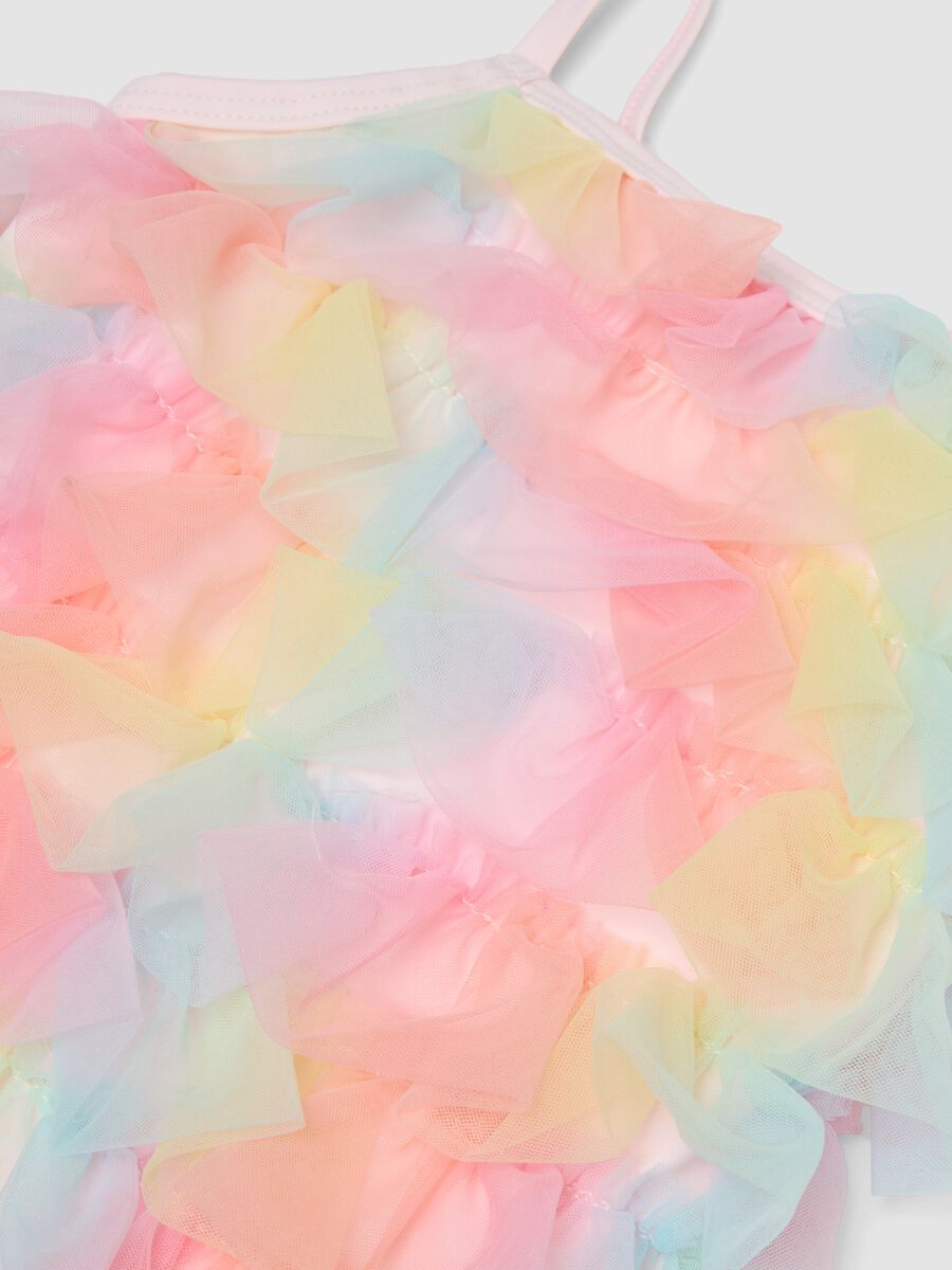Costume intero rosa con volant in tulle per neonata_2
