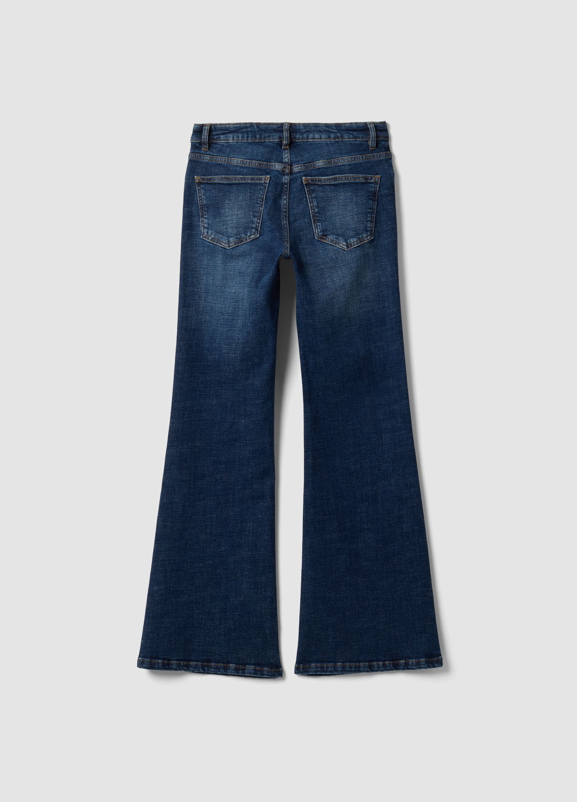 Blue bootcut denim jeans in stretch cotton