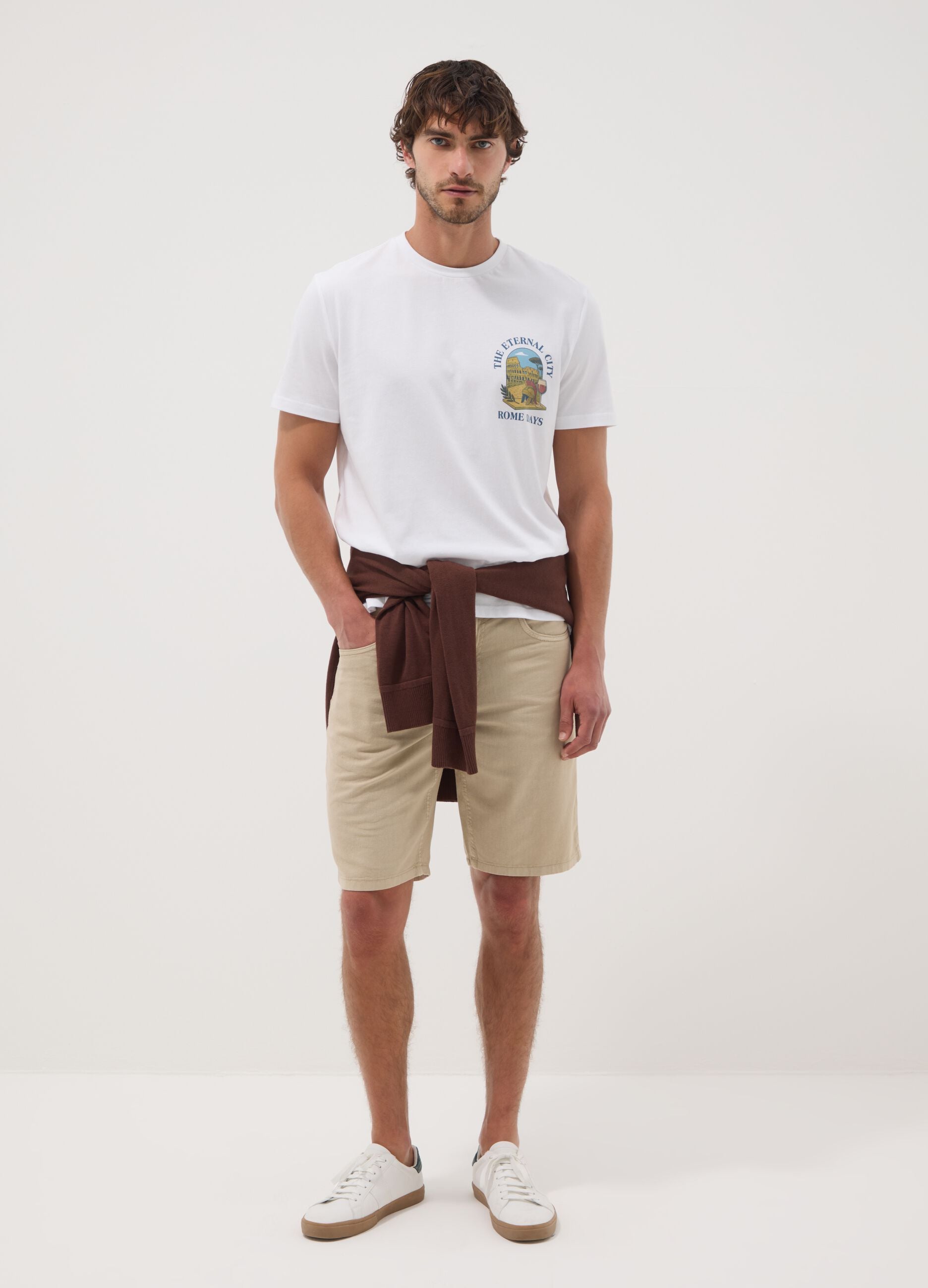 White short-sleeve pure cotton T-shirt, regular fit
