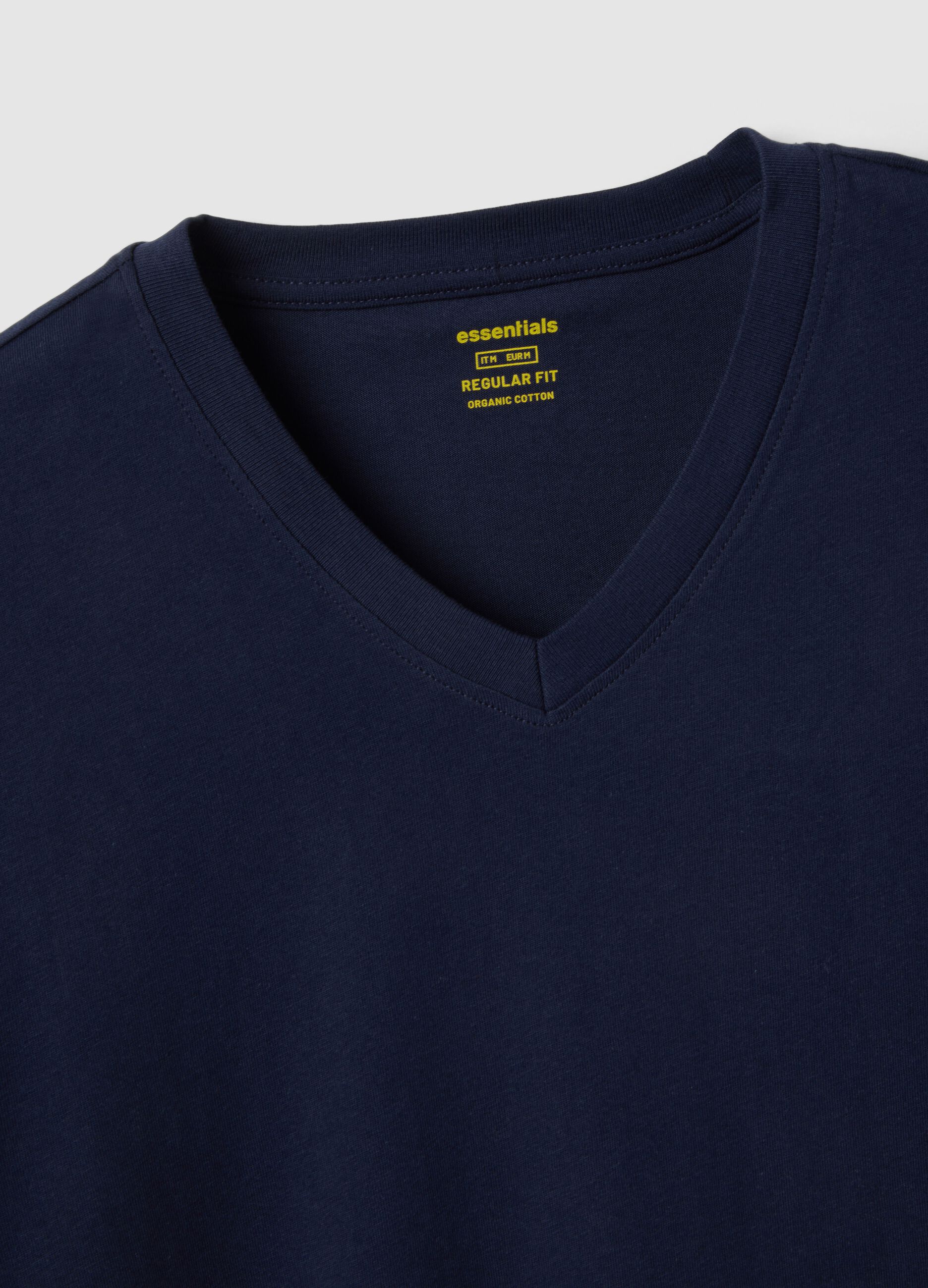 Blue pure cotton regular fit V-neck t-shirt