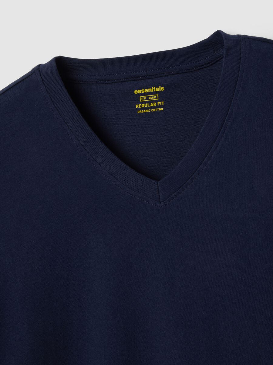 Blue pure cotton regular fit V-neck t-shirt_5
