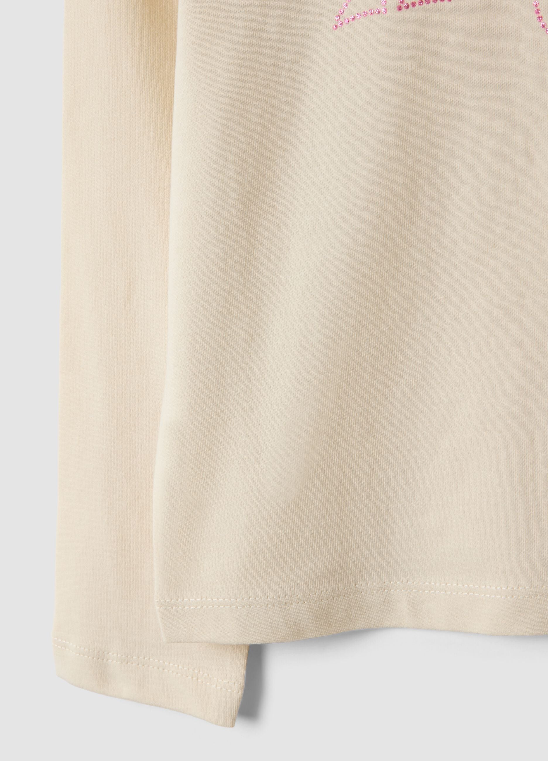 Beige pure organic cotton T-shirt with front print for girls