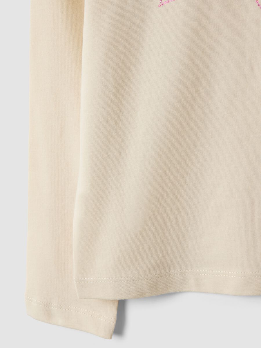 Beige pure organic cotton T-shirt with front print for girls_3