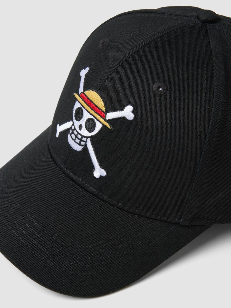 Black pure cotton baseball cap with One Piece embroidery_1