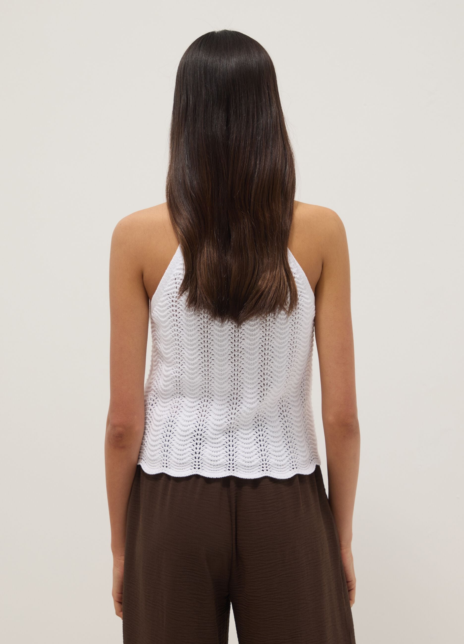 White pure cotton tank top regular fit with mesh texture