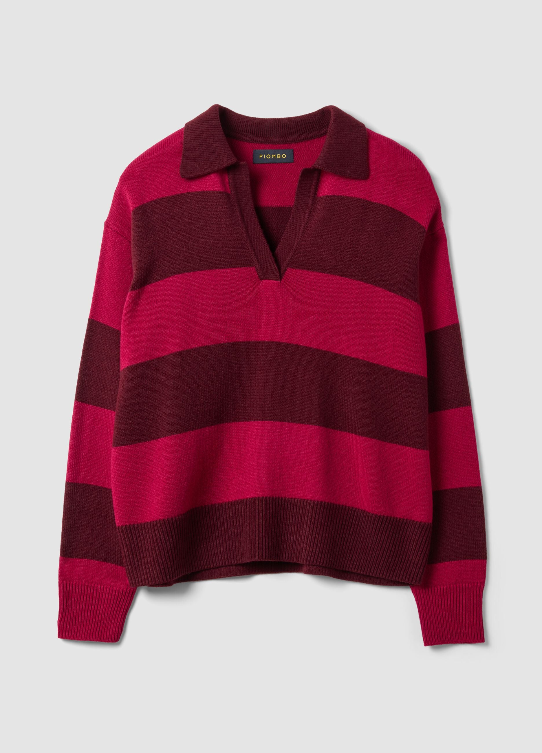 Red striped wool-blend polo collar jumper