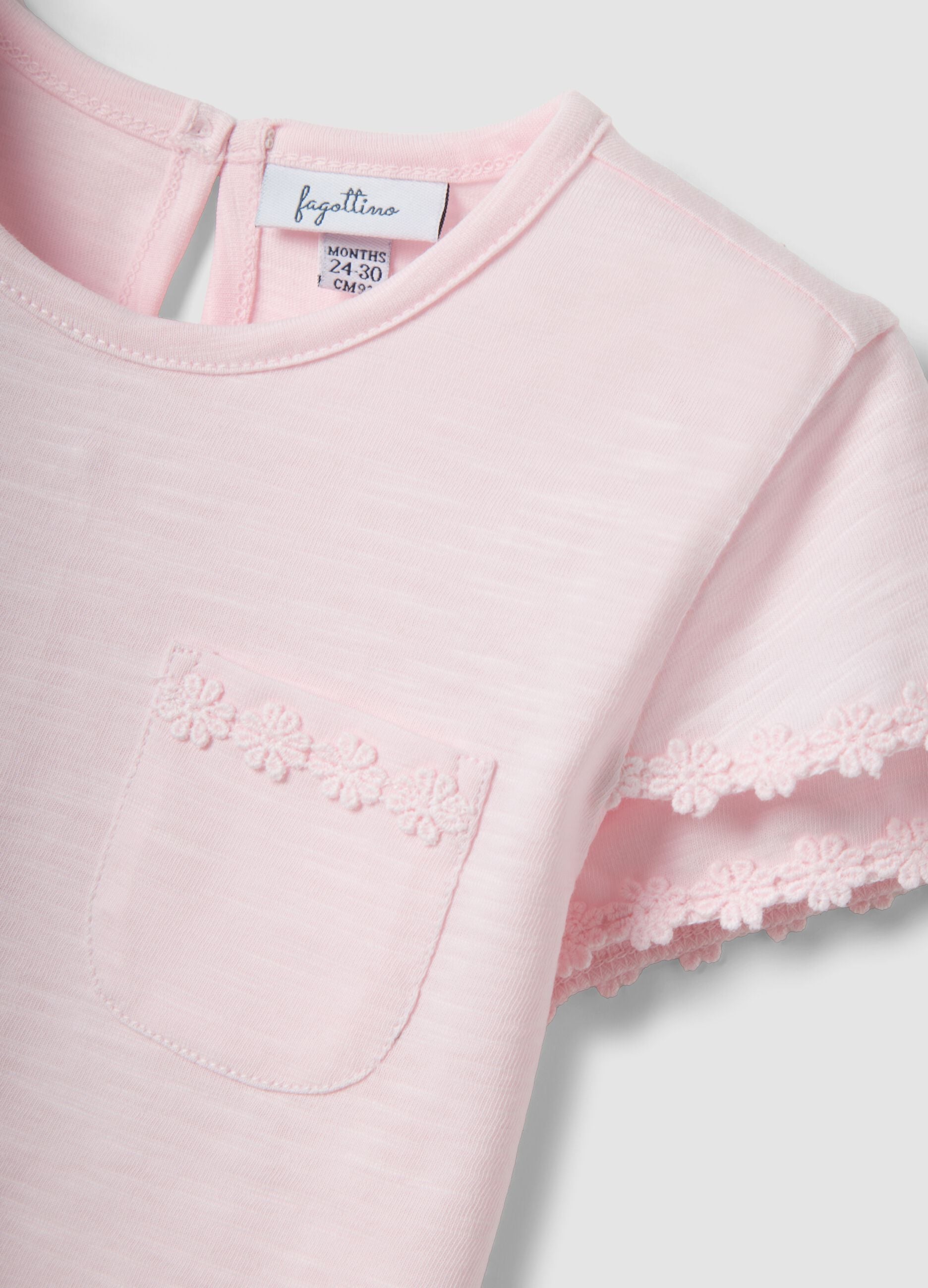 Pink pure-cotton short-sleeve T-shirt with chest pocket