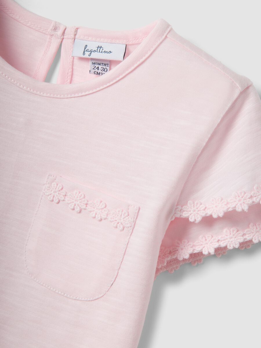 T-shirt rosa a maniche corte in puro cotone con taschino_2