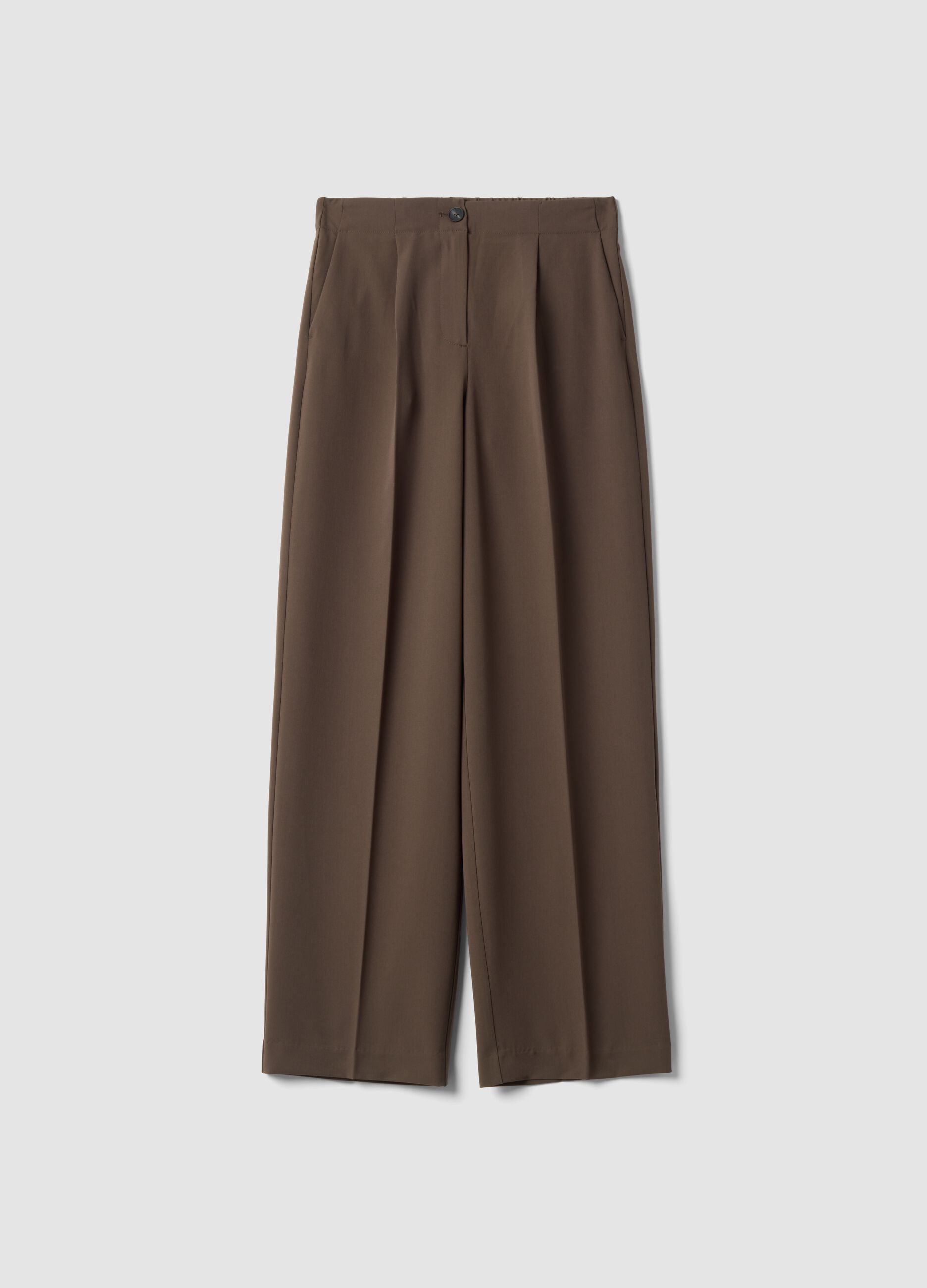 Brown formal stretch-viscose regular-fit trousers