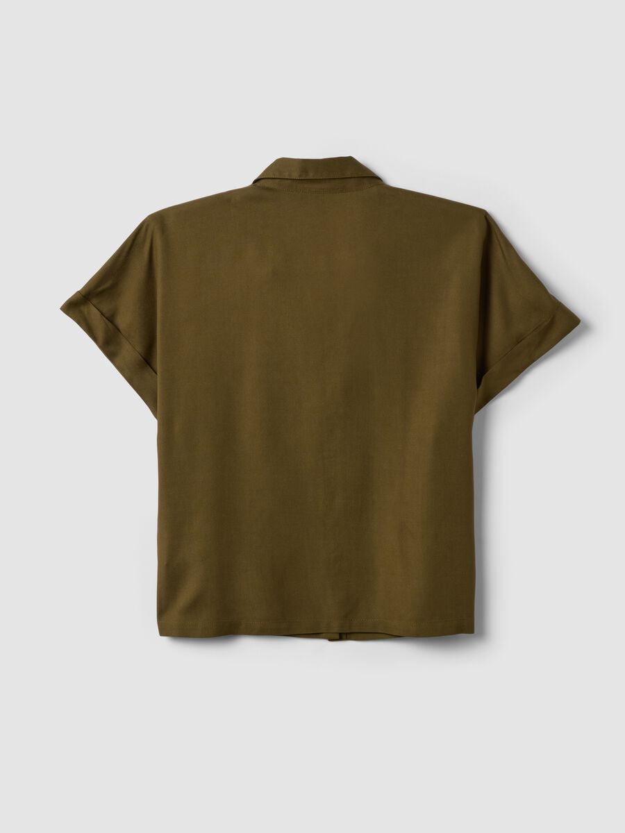 Green short-sleeve pure viscose shirt with oversized fit_5