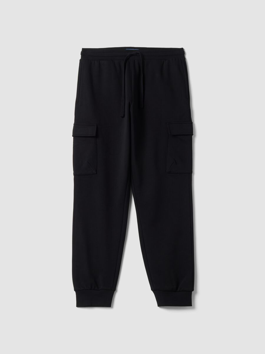 Pantaloni jogger cargo neri in misto cotone con coulisse regular fit_0