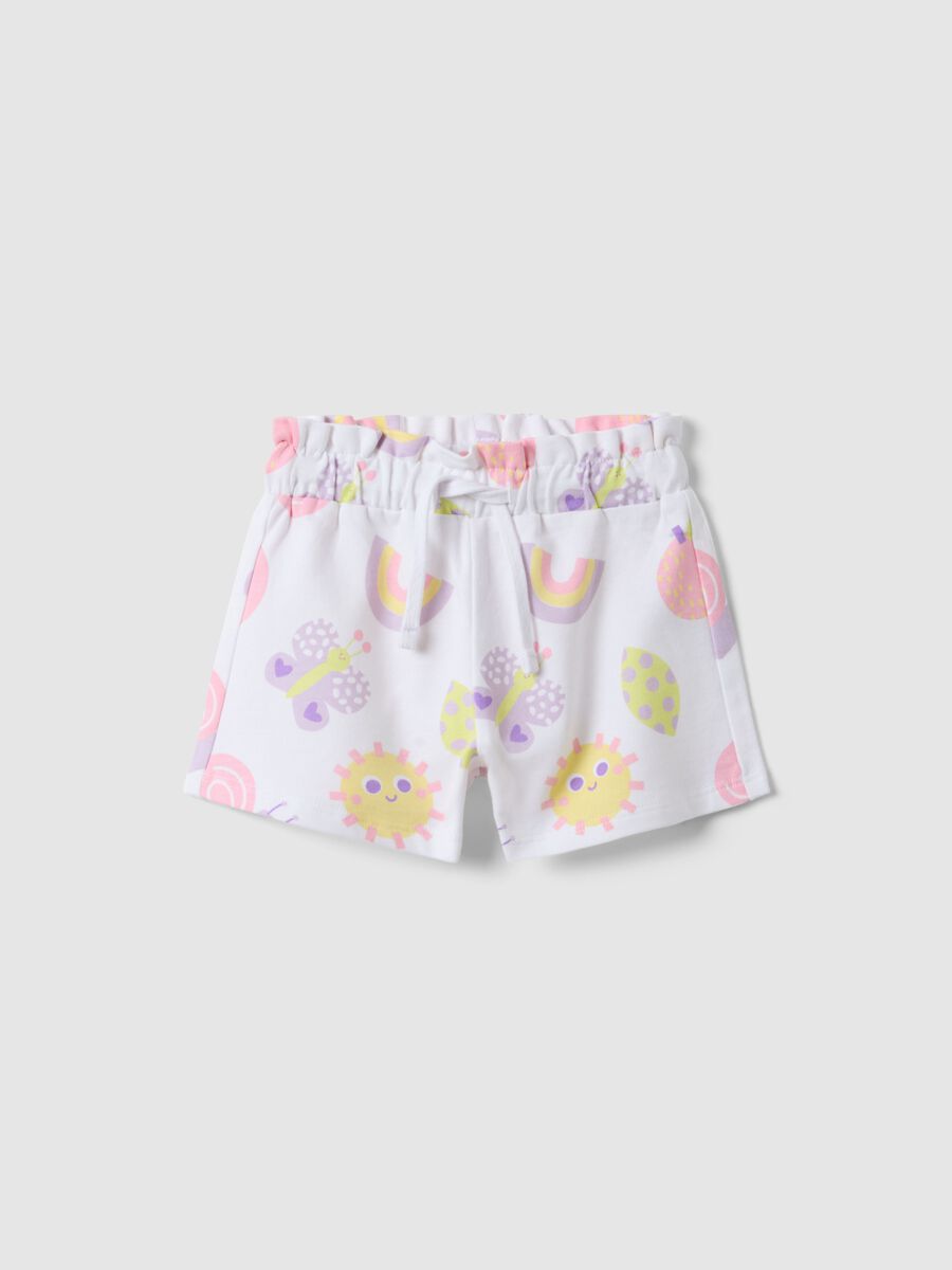 Short in puro cotone bianco da bimba regular fit con stampe_0