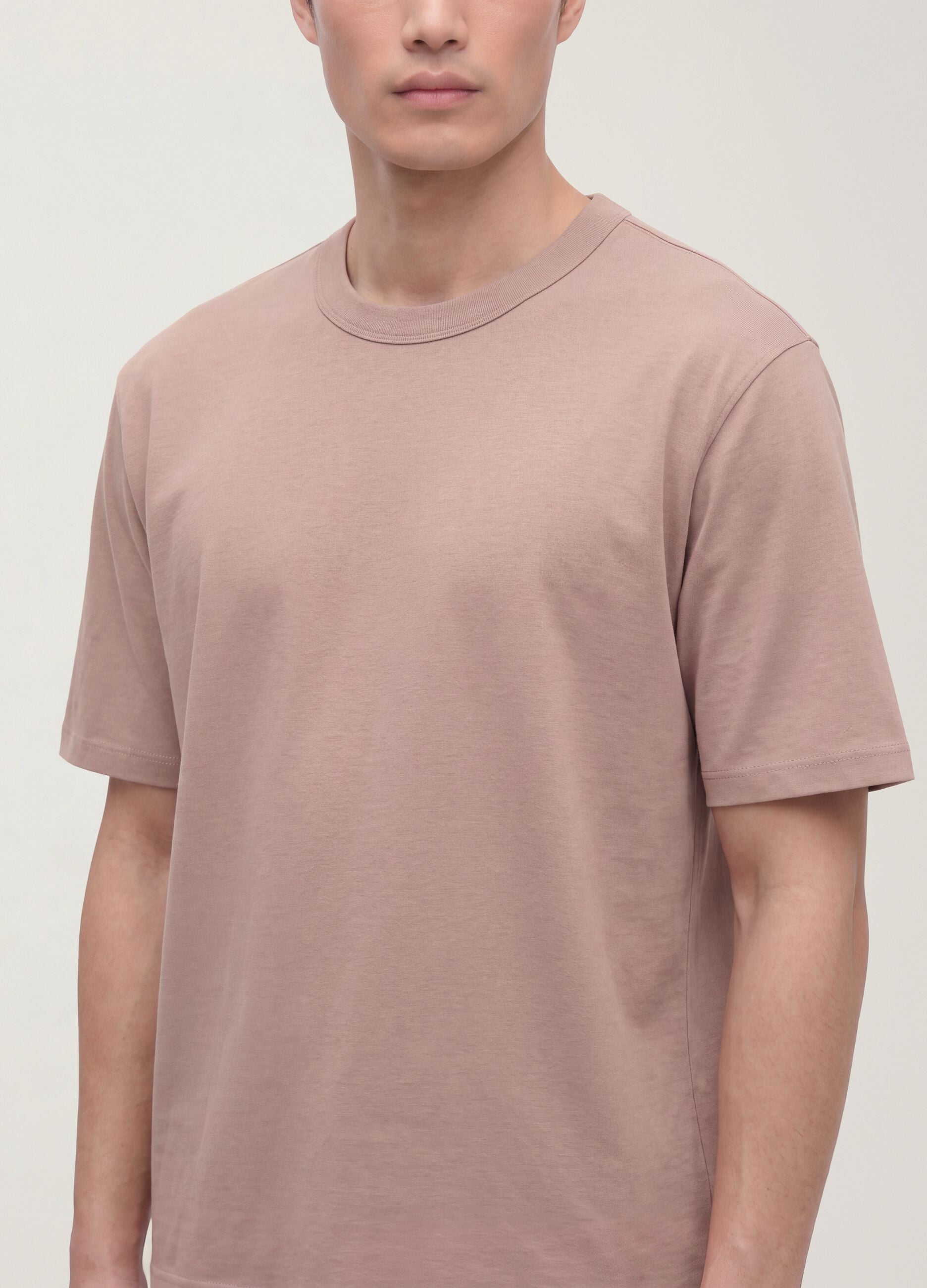 Pink pure cotton crew-neck T-shirt, relaxed fit