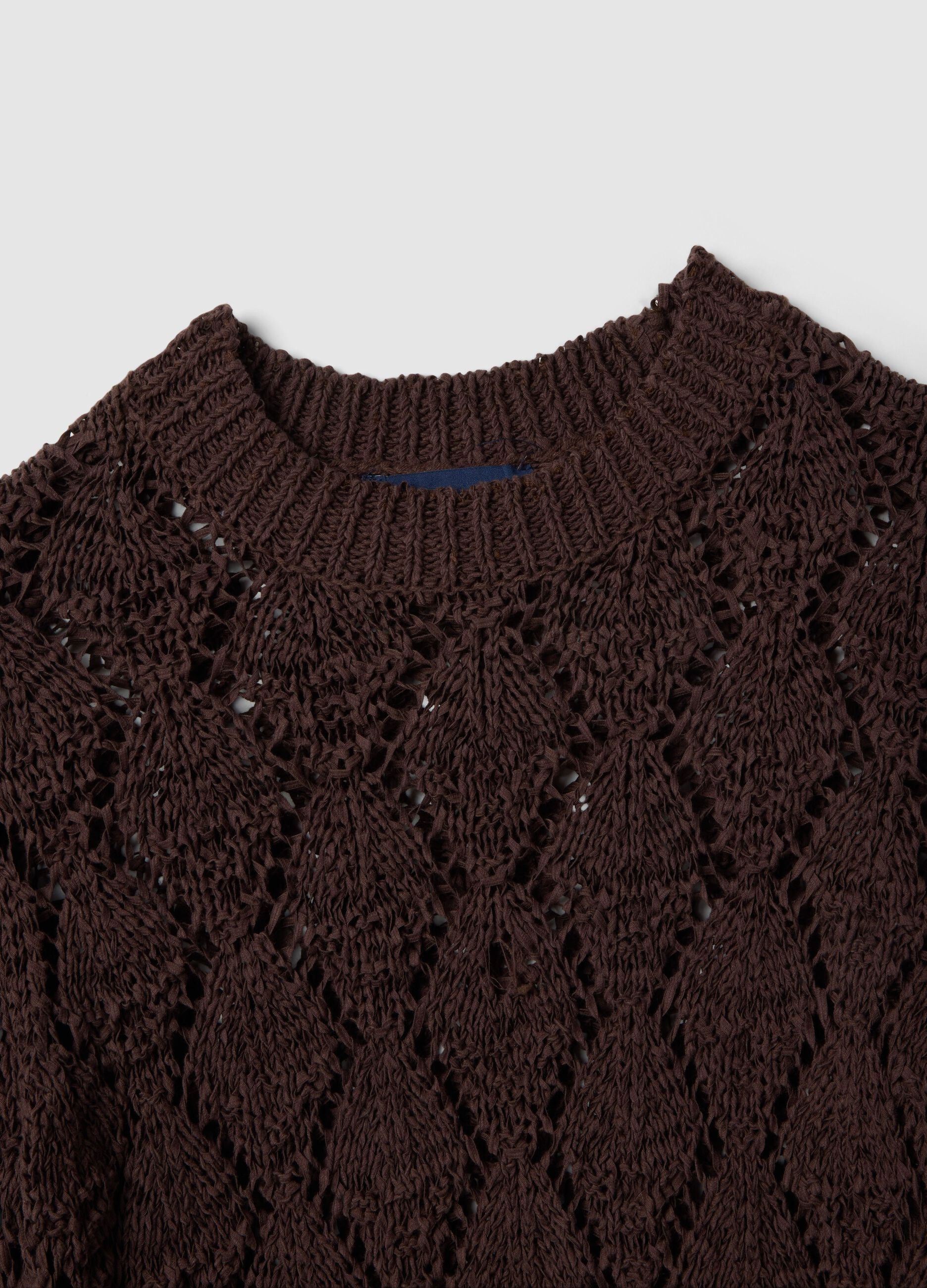Brown regular fit cotton-blend jumper with a knitted pattern
