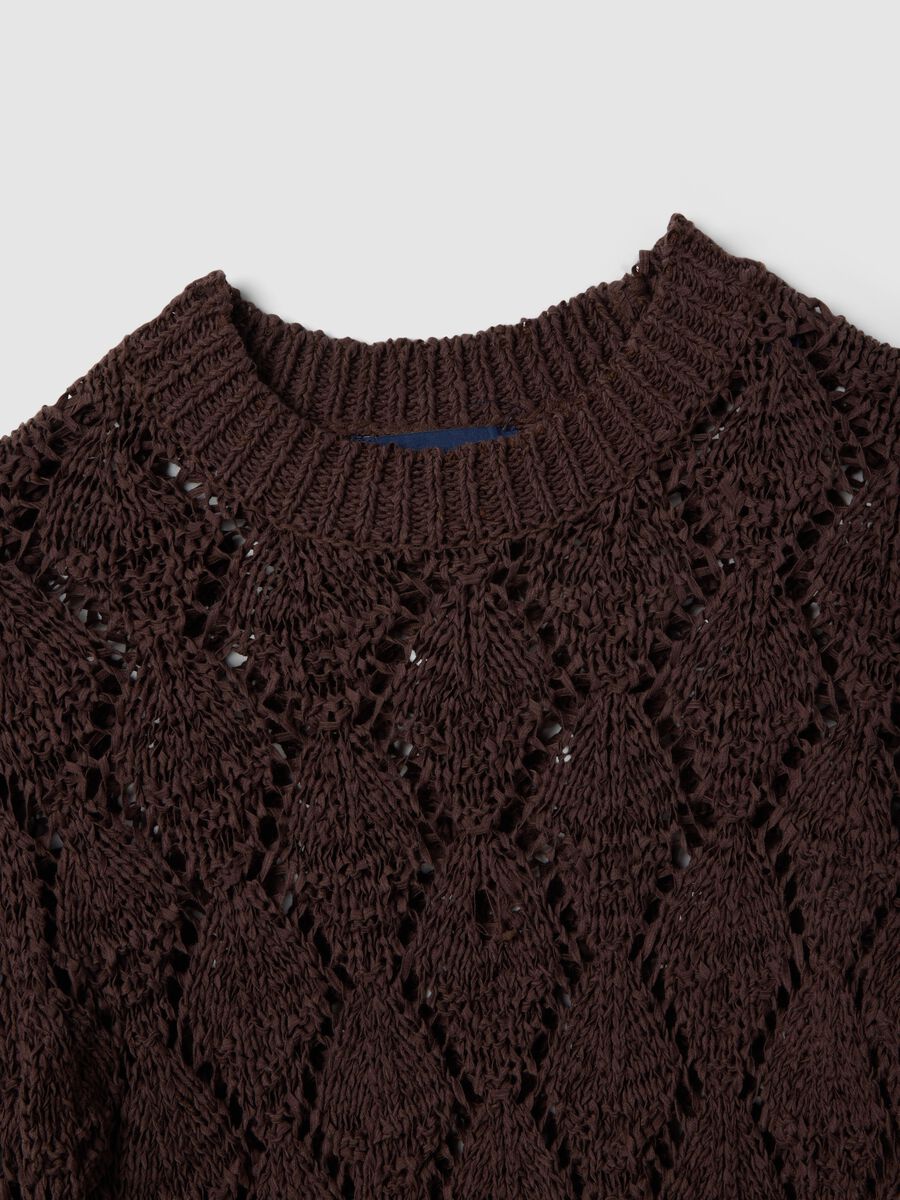 Brown regular fit cotton-blend jumper with a knitted pattern_5