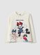 White stretch cotton Minnie print T-shirt for girls_0