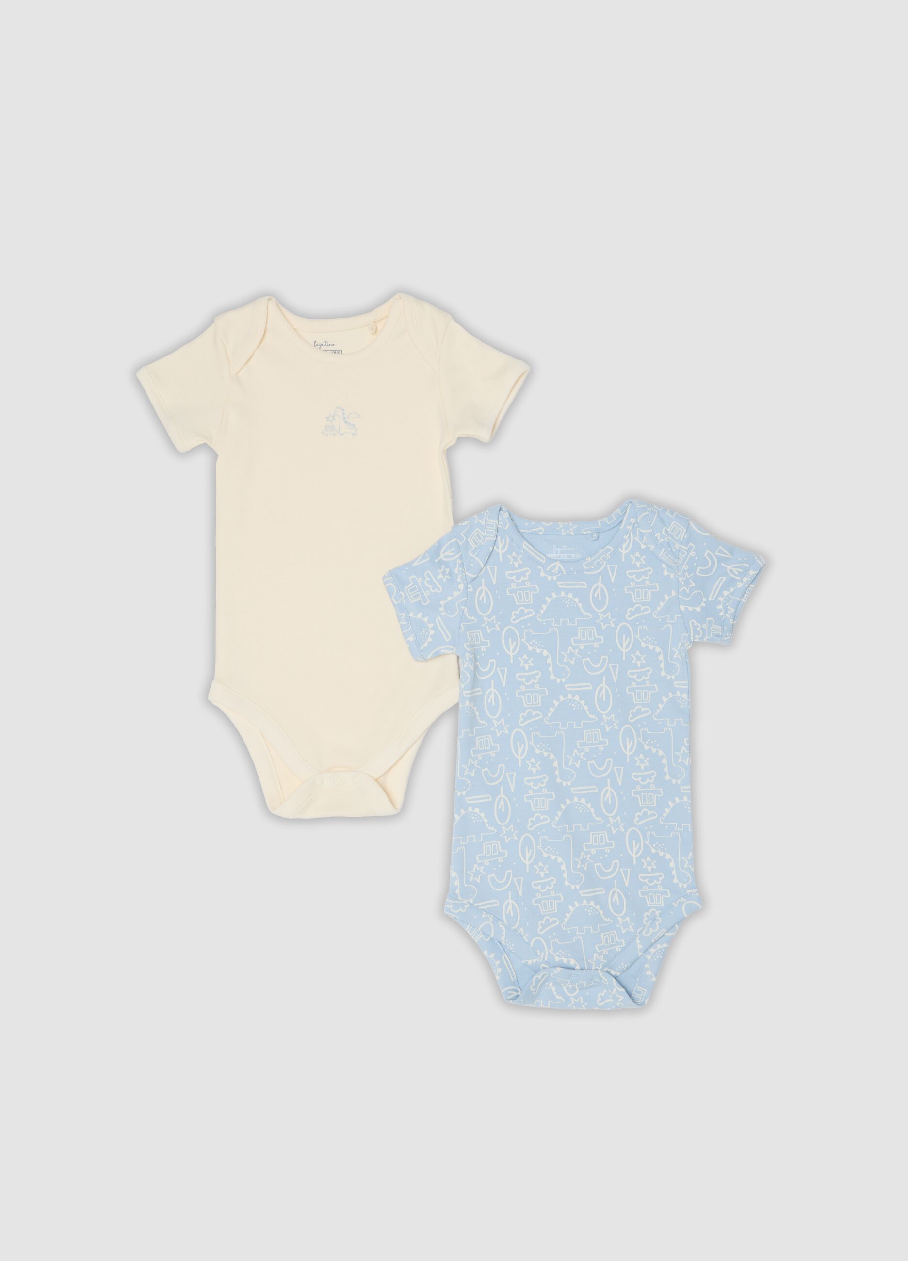 2-pack of light blue and beige organic cotton bodysuits for baby and toddler