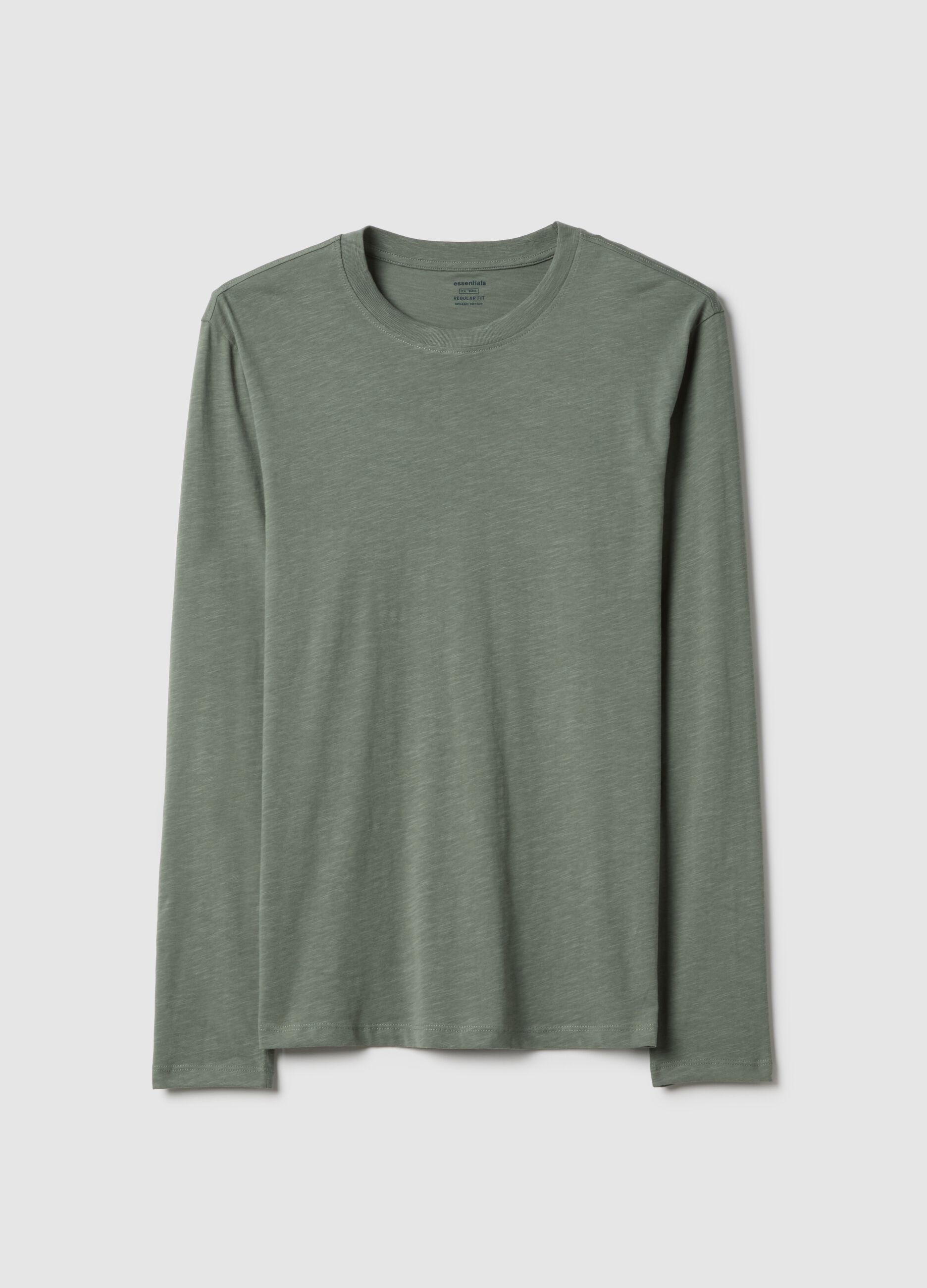 Green long-sleeved T-shirt in pure cotton with regular fit