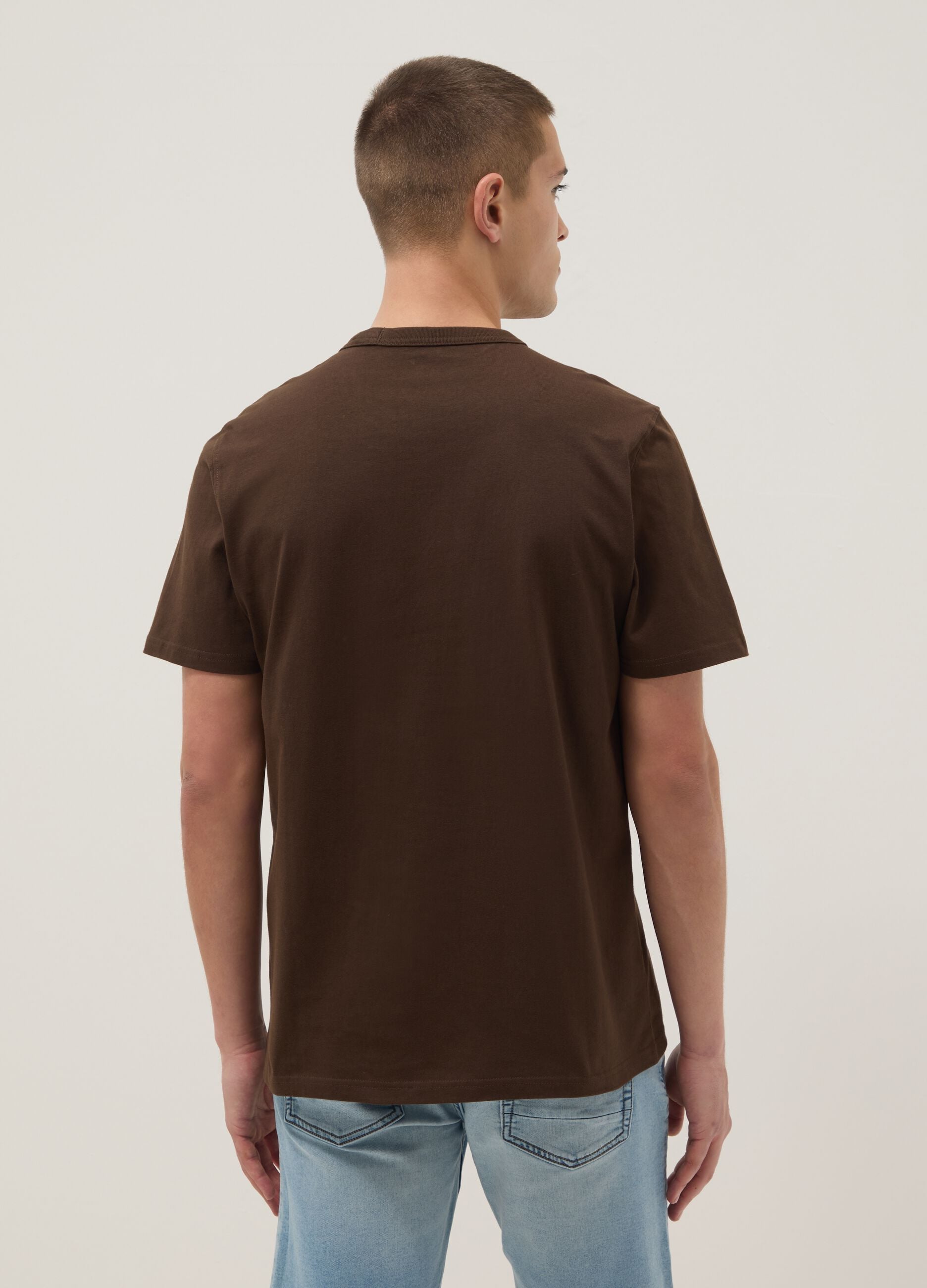 Brown regular fit pure cotton short sleeve T-shirt