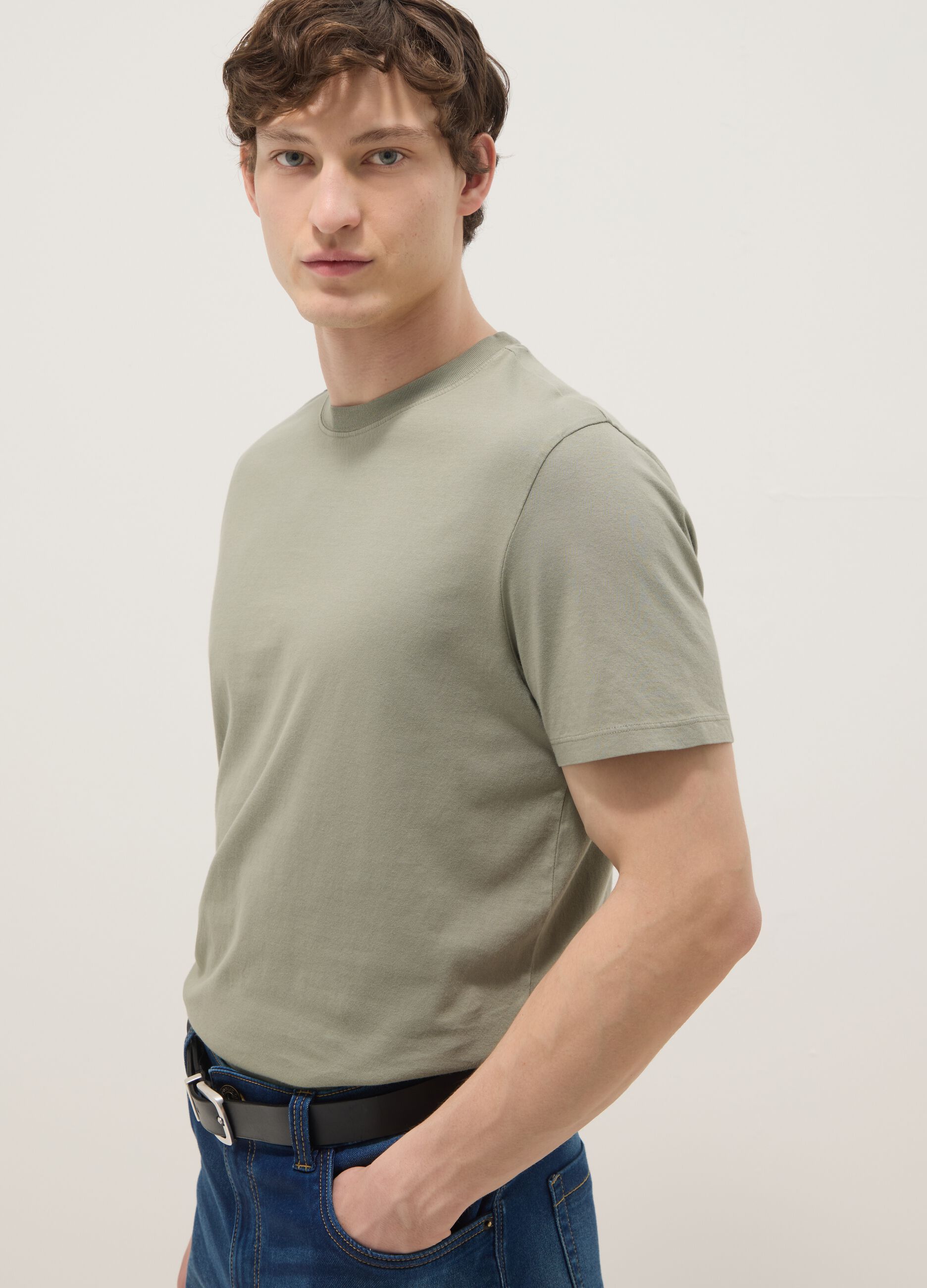 Green pure cotton regular-fit short-sleeve T-shirt