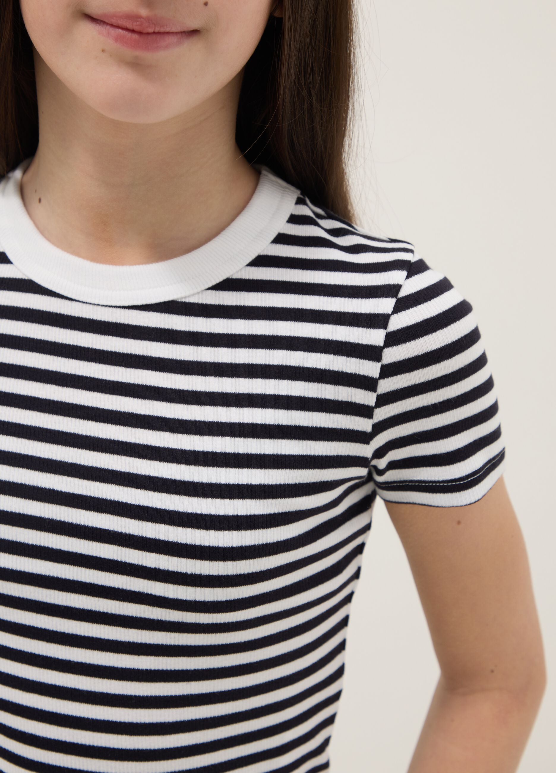Slim fit multicolour striped stretch cotton girls' T-shirt