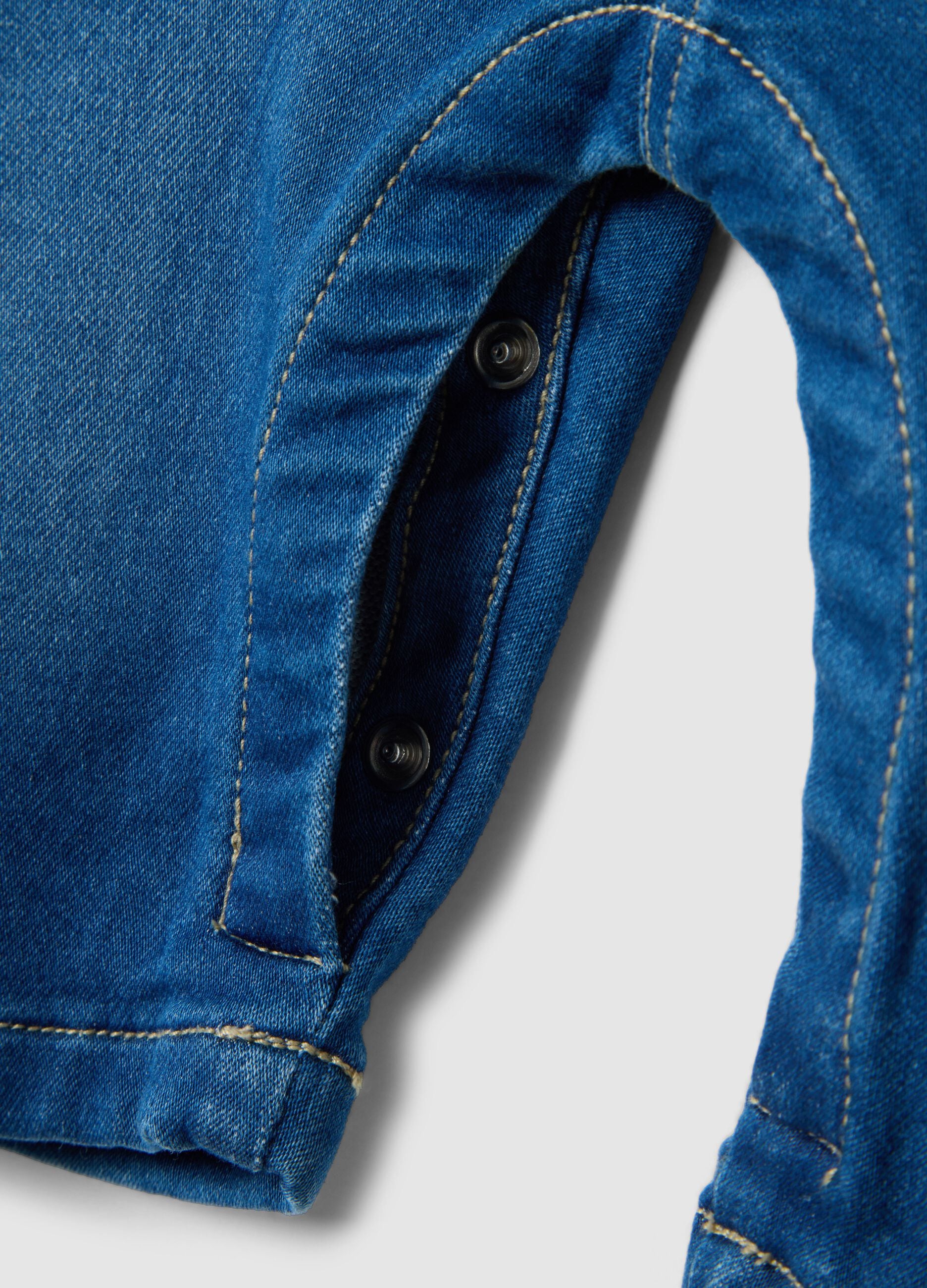 Blue Denim Regular Fit Romper with Embroidery for Babies