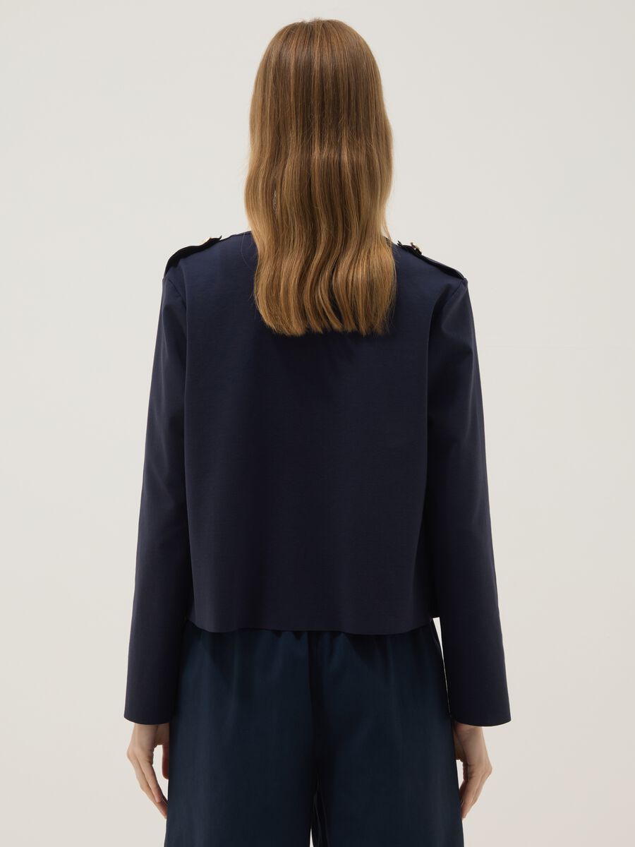 Blue cropped stretch cotton jacket with decorative buttons, regular fit_3