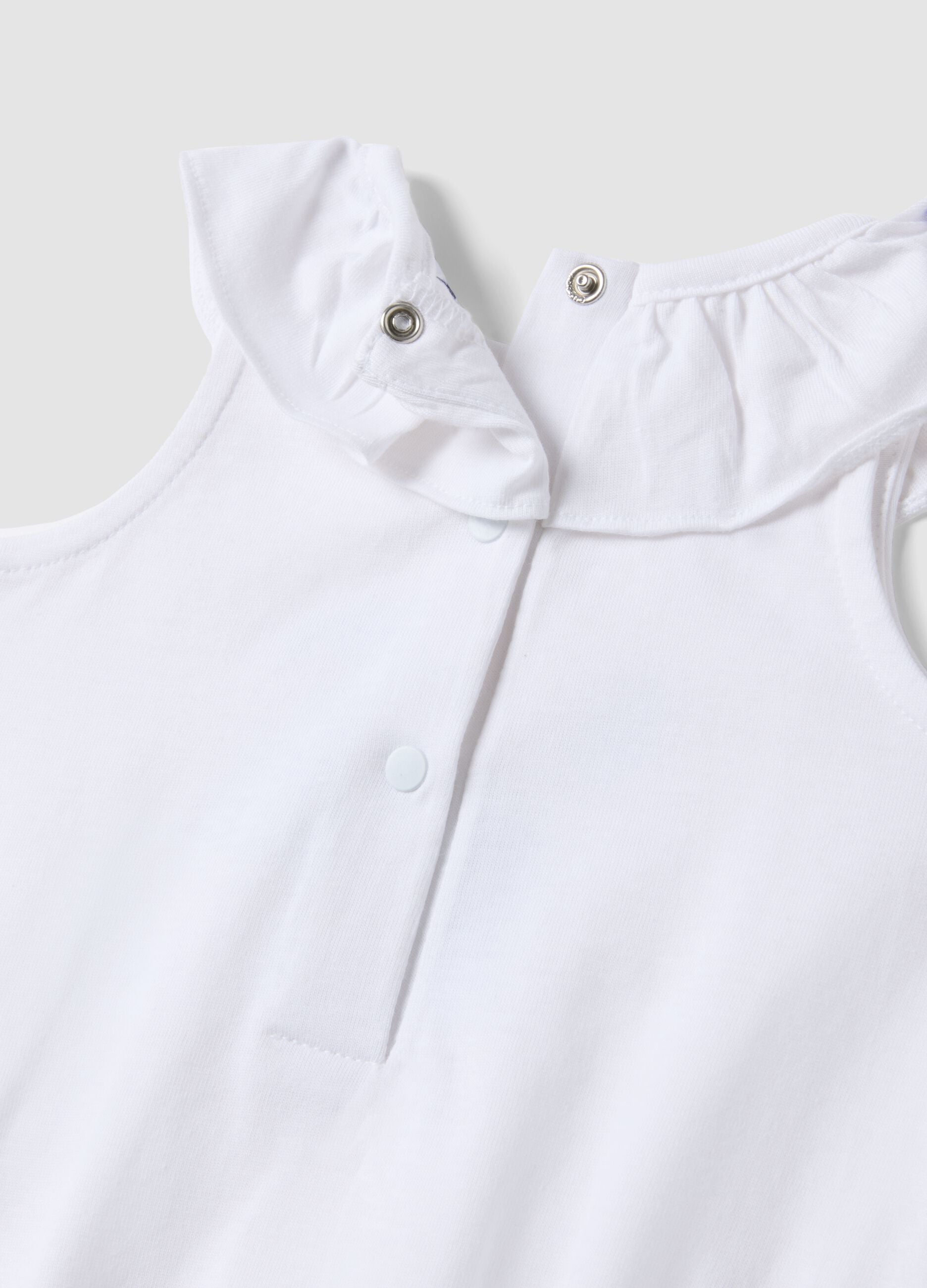 Sleeveless white pure cotton baby romper with fish