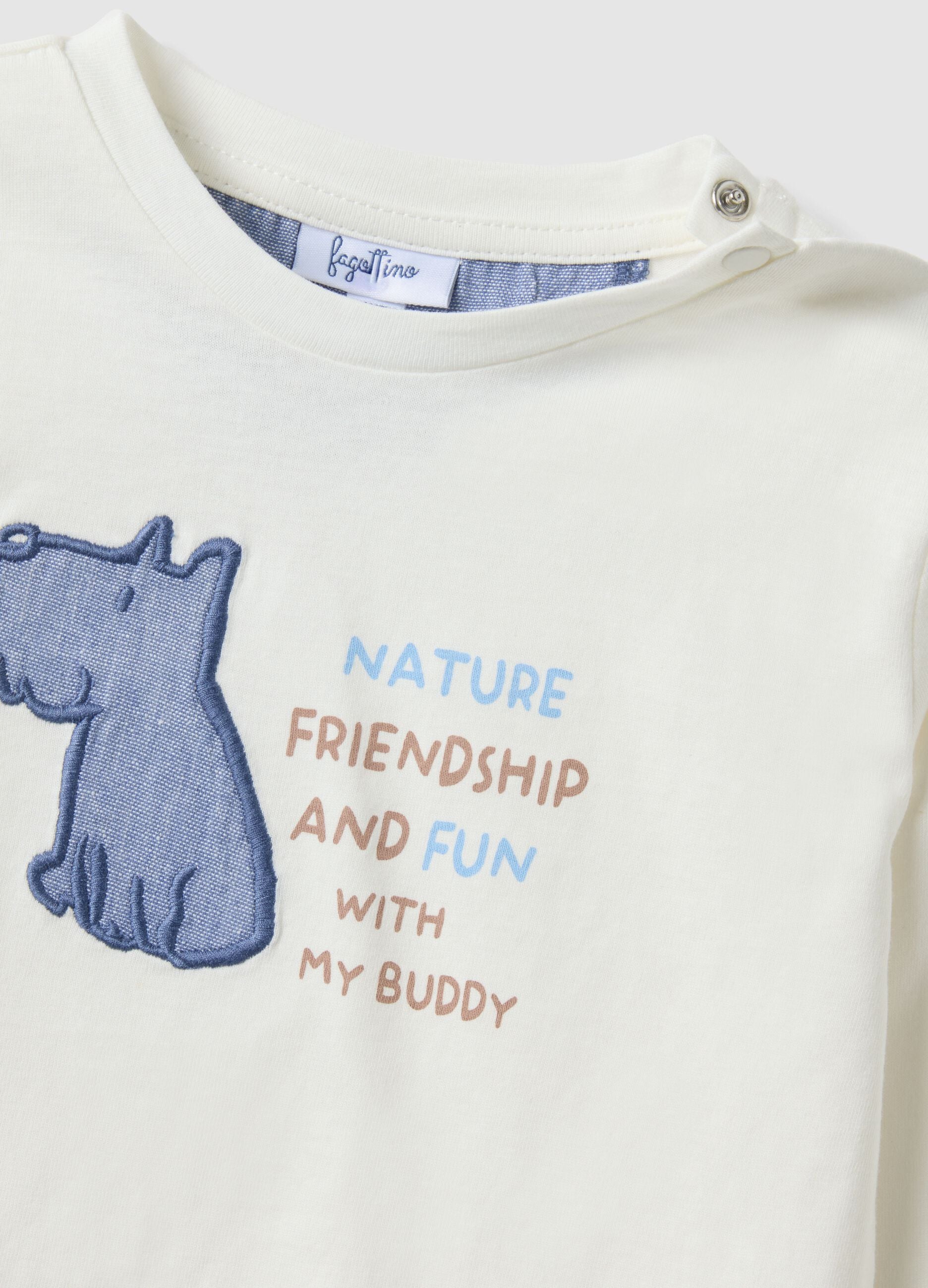 Child's long-sleeve white pure cotton top with print