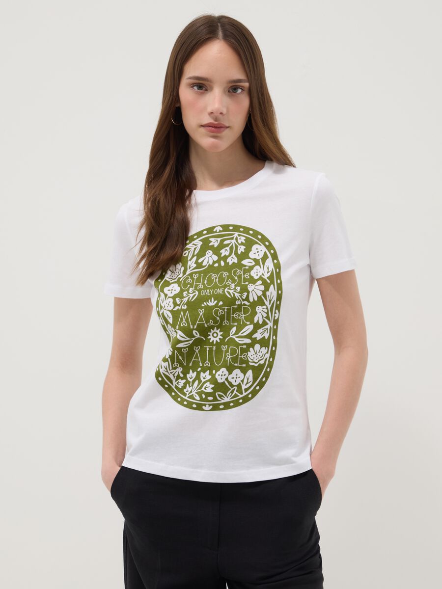 Regular fit white pure cotton T-shirt with print_0