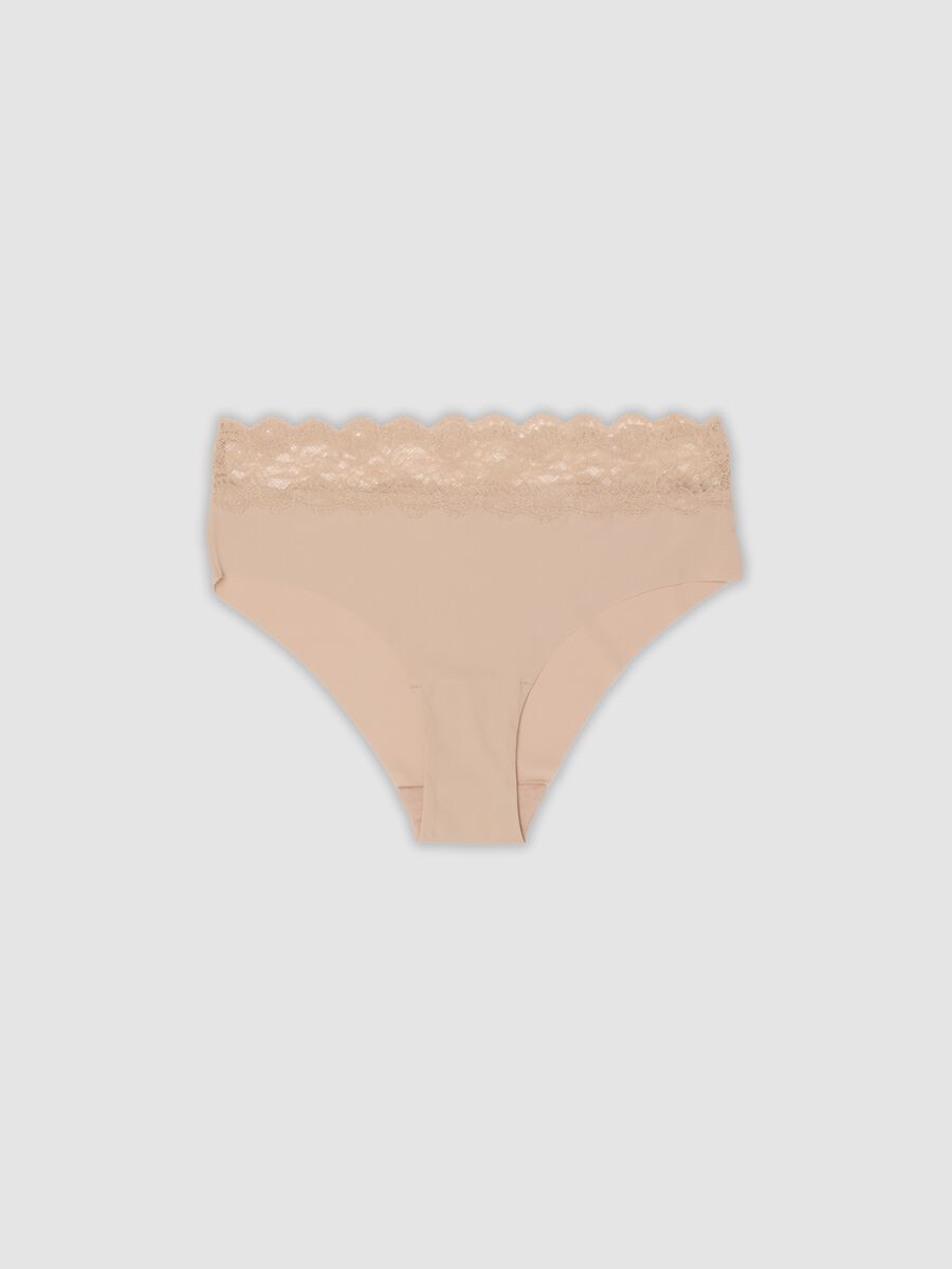 Beige stretch microfibre briefs with lace_4