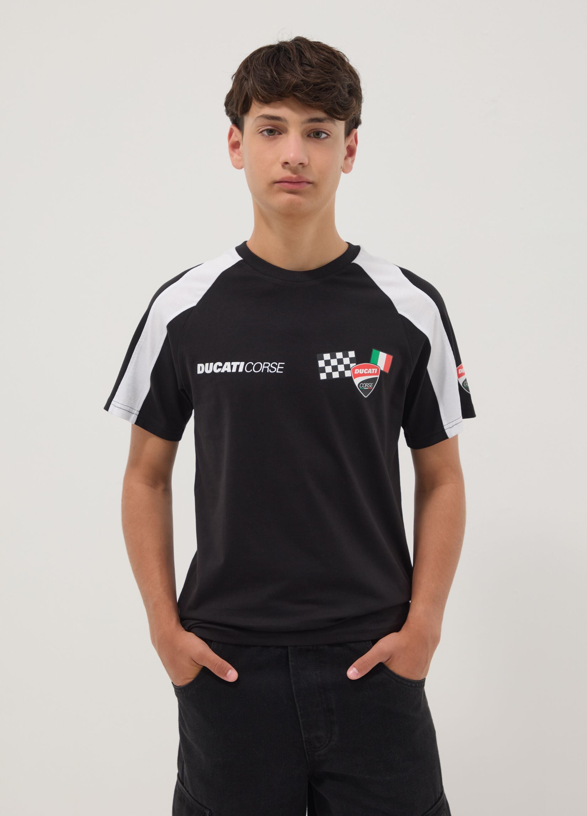 Black short-sleeve cotton-blend T-shirt for boys, relaxed fit